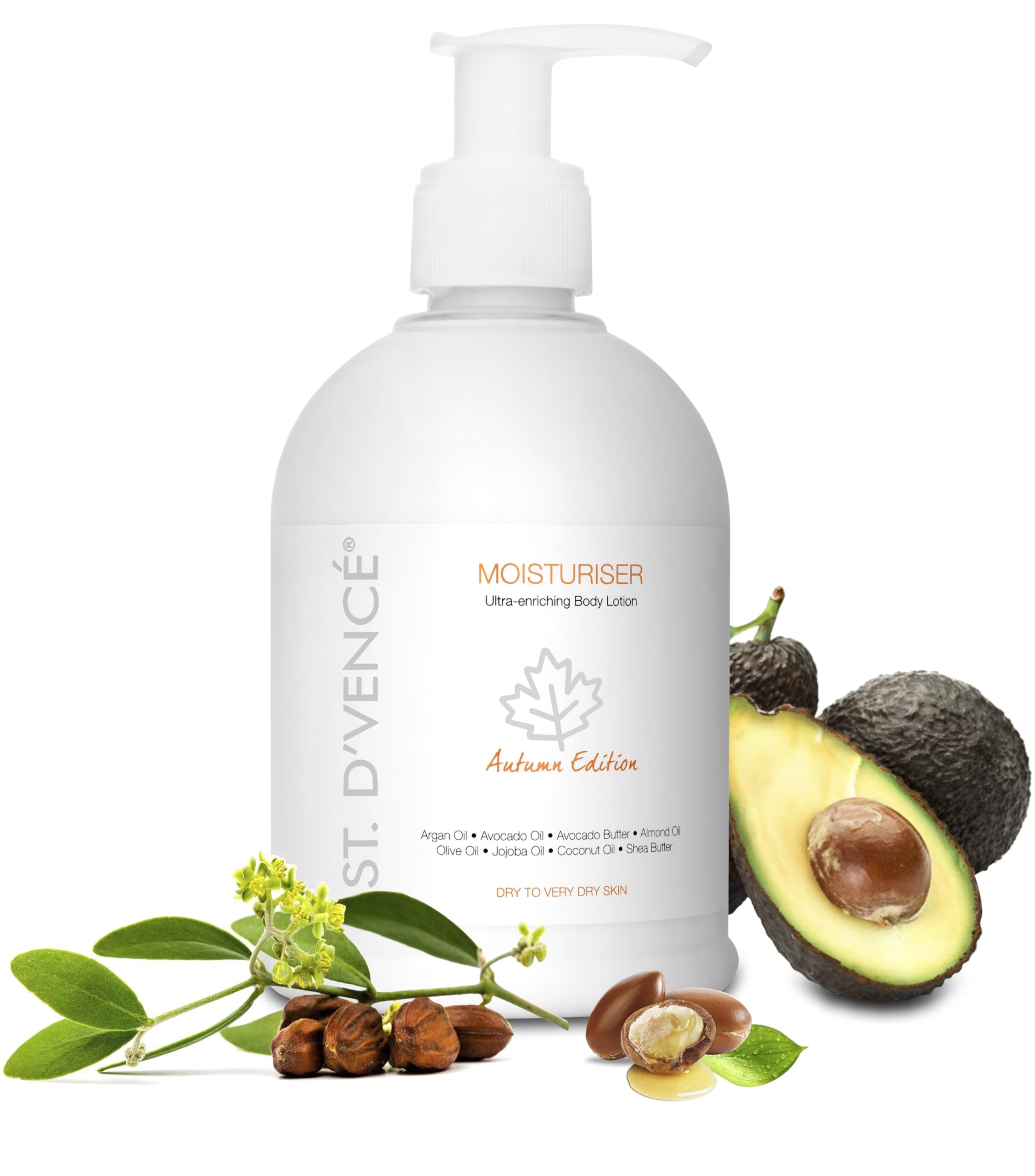 ST. D'VENCE Bordelais Autumn Moisturizer Body Lotion for Dry Skin - Deep Hydration with Argan, Olive & Jojoba Oil - 300ml - Ideal for Winter Care & Daily Use on Hands, Face & Body