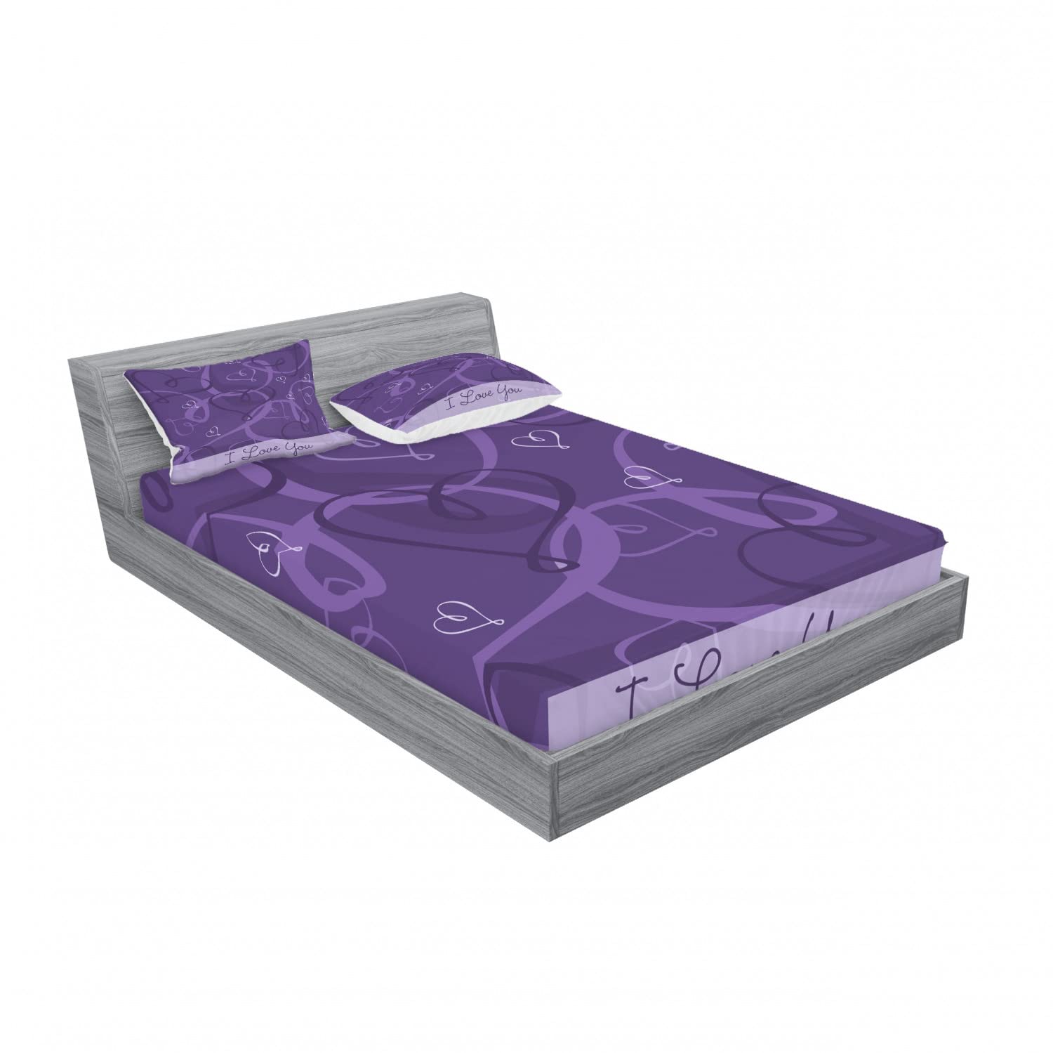 Ambesonne Romantic 2-Piece King Size Bedding Set - Indigo Purple Hearts Design, Includes 2 Fitted Sheets & 4 Pillow Shams (Eggplant Purple) | Luxurious Bedroom Decor for Master Suite, Guest Room & Dorm | Soft & Wrinkle-Resistant Microfiber Sheets