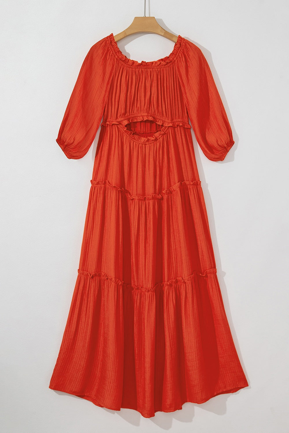 Orange Red Off Shoulder Maxi Resort Dress - Flowy Beach Cover Up, Summer Vacation Outfit for Women, Perfect for Pool Parties & Tropical Getaways