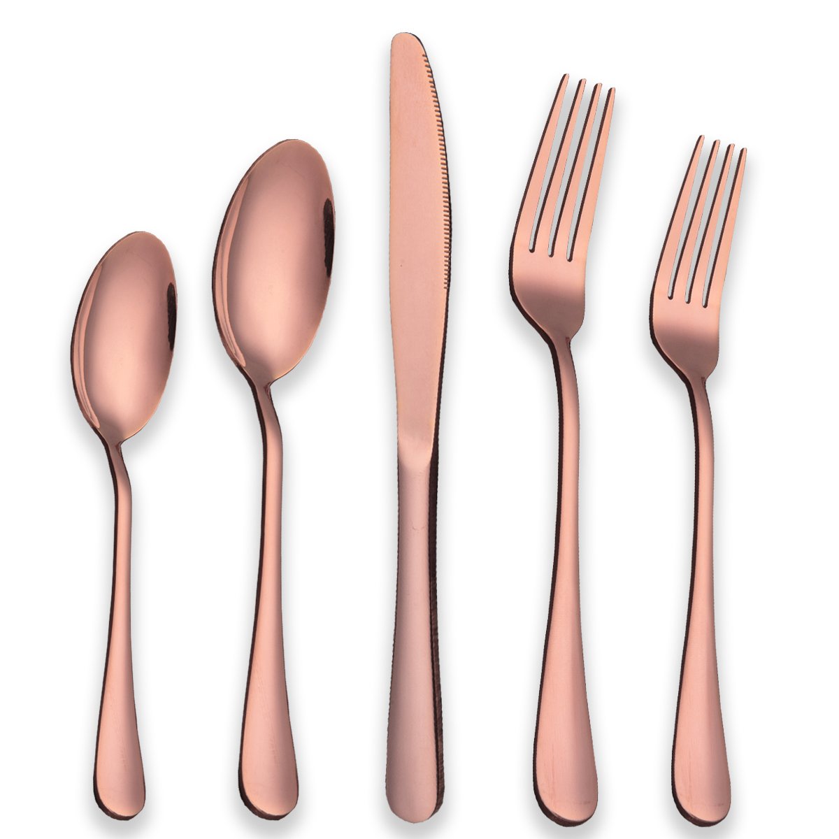 Berglander 20-Piece Rose Gold Silverware Set - Stainless Steel & Copper Flatware Cutlery, Service for 4 (Shiny Rose Gold) - Perfect for Dinner Parties, Weddings & Elegant Dining