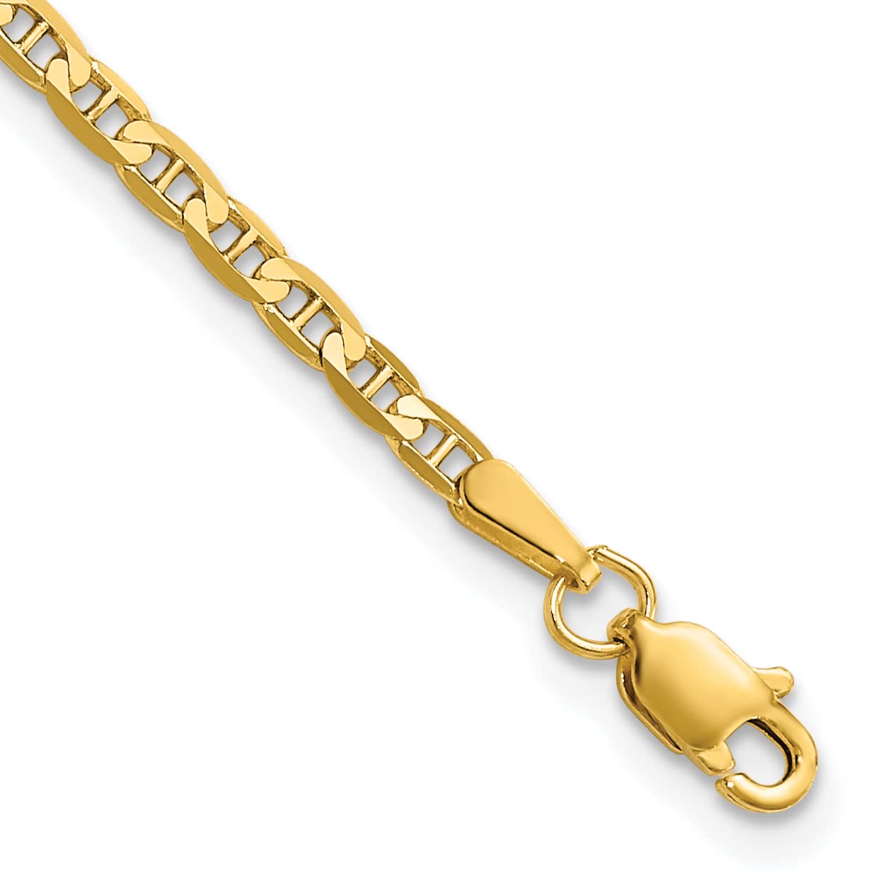 10k Yellow Gold Flat Anchor Chain Anklet - 2.4mm Solid Gold Ankle Bracelet for Women (7.0