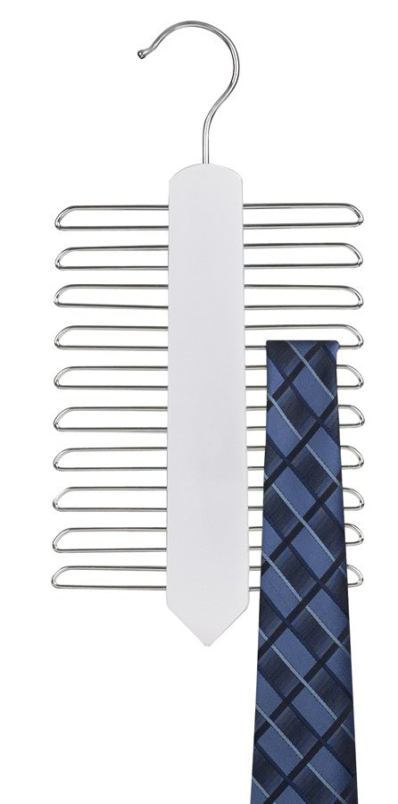 White Wooden Tie Hanger - Vertical Style Organizer for Neckties, Bow Ties & Scarves - Perfect for Closet, Wardrobe & Travel Storage