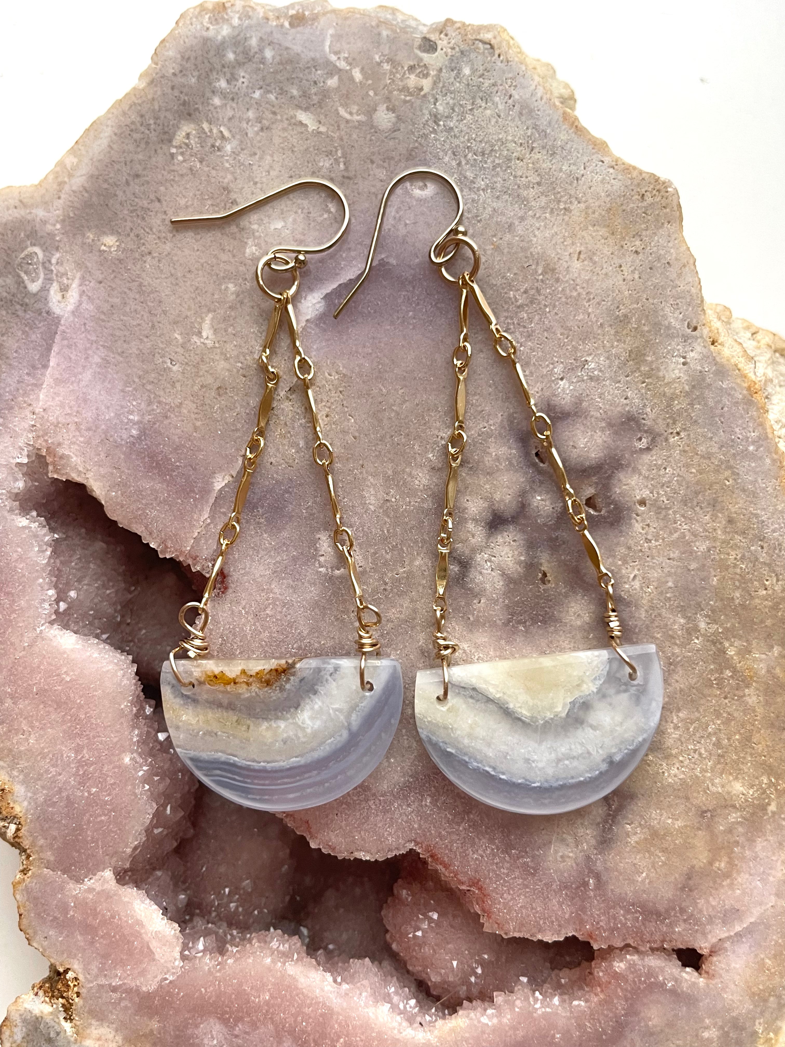 Blue Lace Agate Earrings 14K Gold Filled - Elegant Dangle Earrings for Women, Perfect for Wedding, Party & Everyday Wear