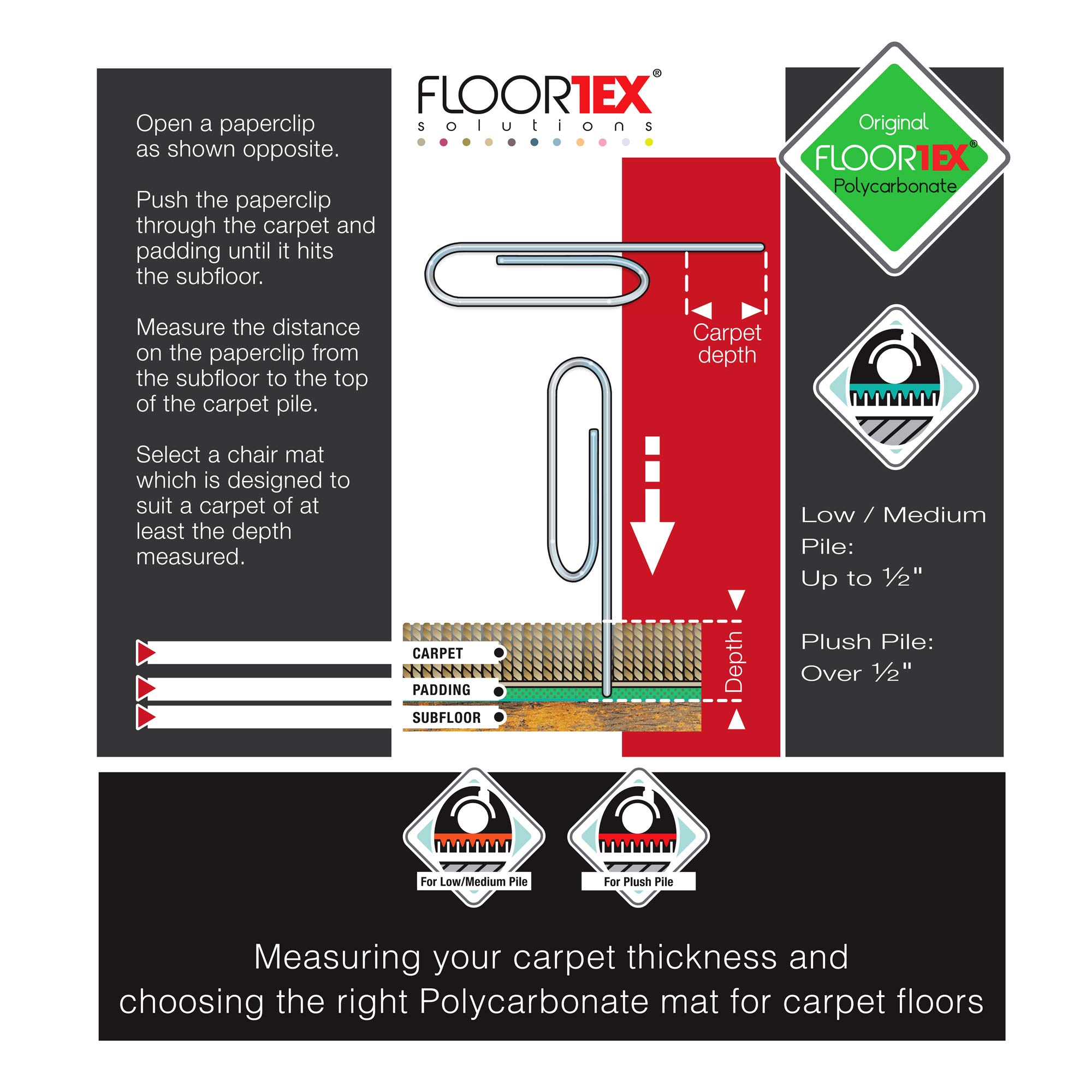 Floortex® Ultimat® Polycarbonate Rectangular Chair Mat for Carpets up to 1/2