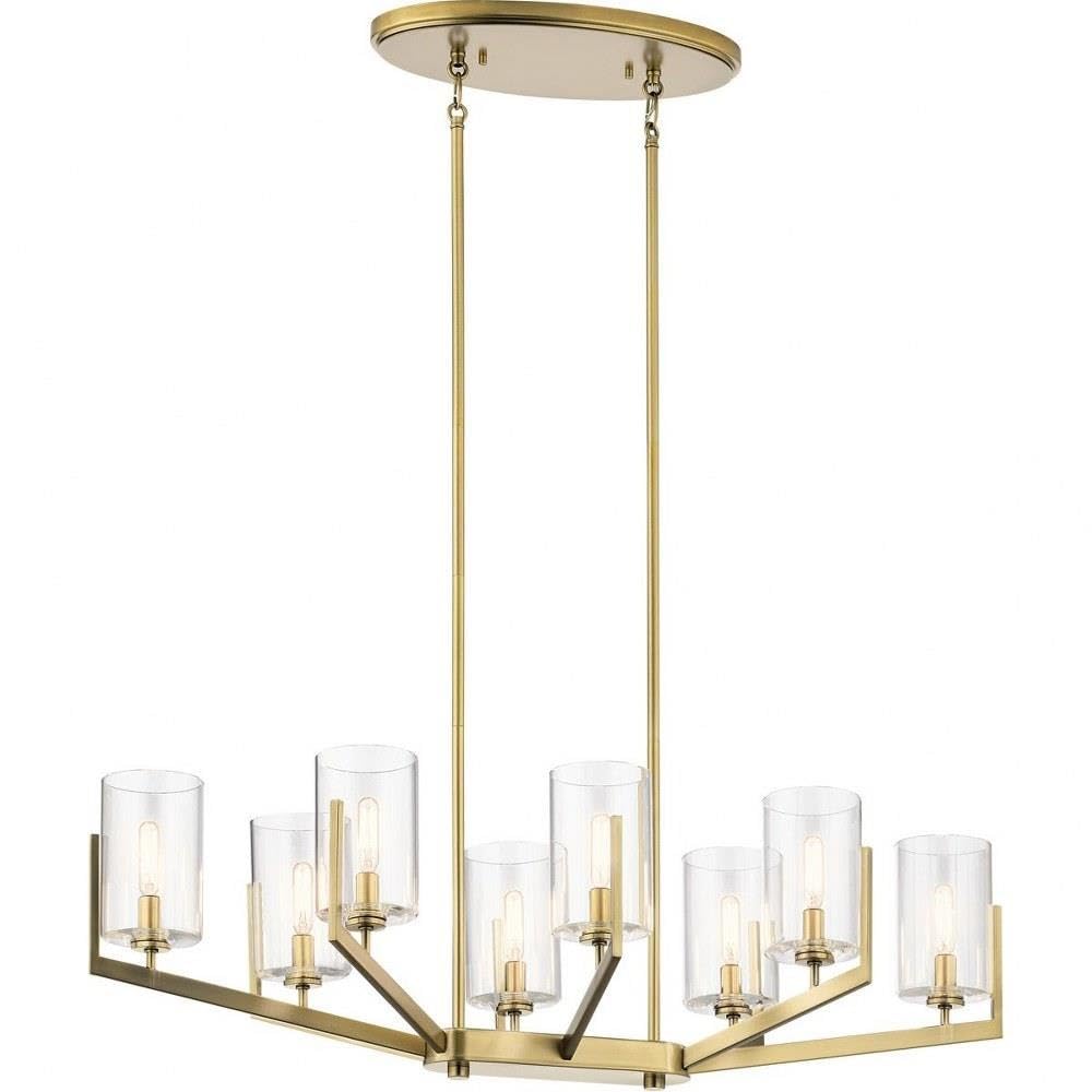 8-Light Modern Square Tube Chandelier with Clear Glass Shades - Brushed Natural Brass Finish - Perfect for Dining Room, Living Room or Bedroom Lighting