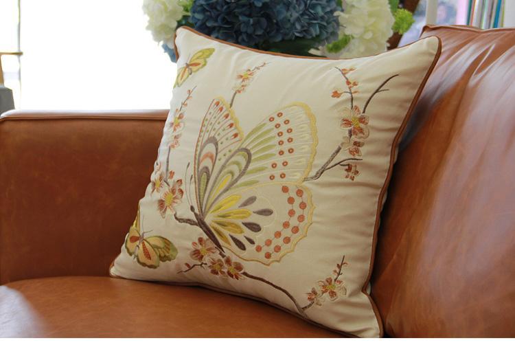 Butterfly Cotton Linen Pillow Cover - Decorative Throw Pillows for Living Room, Sofa, Bedroom & Home Decor - Soft & Stylish Accent Cushion for Cozy Home Styling