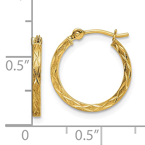 14K Yellow Gold Diamond-Cut Hoop Earrings for Women - 15.28mm Polished & Satin Finish | Elegant Everyday Jewelry for Work, Parties & Special Occasions