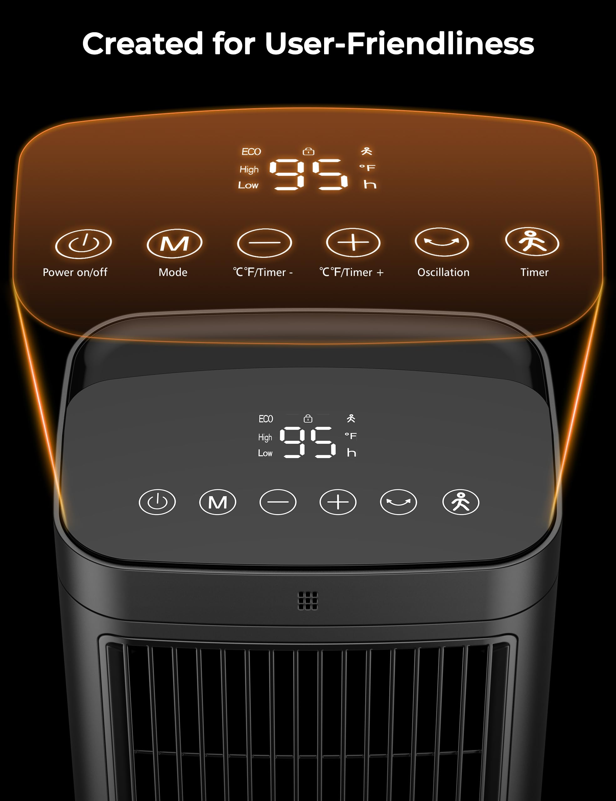 1500W Ceramic Space Heater with Motion Sensor & Remote - Portable Electric Heater for Large Rooms, Bedroom, Office, Garage - Oscillating, Timer, Thermostat - Ideal for Winter Heating & Energy Saving