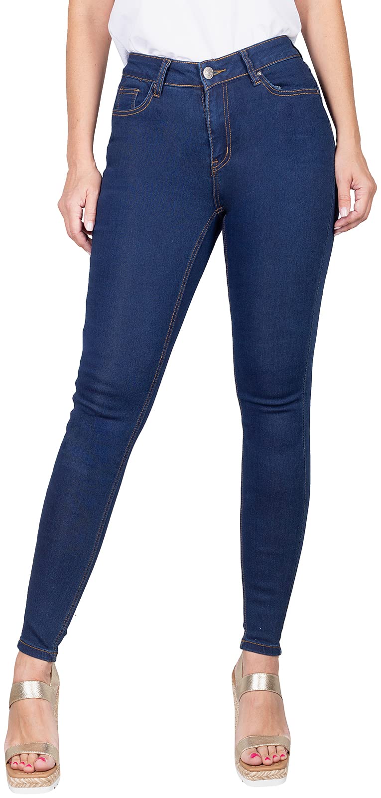 2LUV Women's Stretchy 5 Pocket Dark Denim Skinny Jeans - Comfortable Slim Fit High Waist Jeans for Casual Wear, Work & Night Out