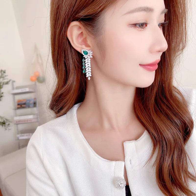 Sparkling Cubic Zirconia Wheat Tassel Earrings - Elegant Bridal Jewelry for Weddings, Banquets & Formal Events - Perfect Wedding Accessories & Evening Dress Jewelry
