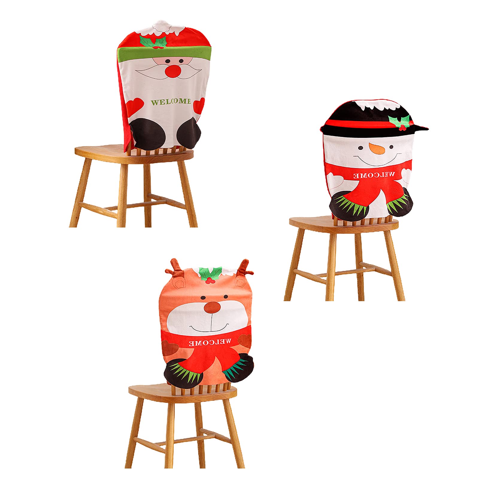 HYLYING 3-Piece Christmas Chair Covers Set - Santa Snowman Reindeer Cartoon Design for Holiday Dining Decor | Perfect for Xmas Banquet, Kitchen & Dining Room Decoration | Festive Table Setting & Party Decorations
