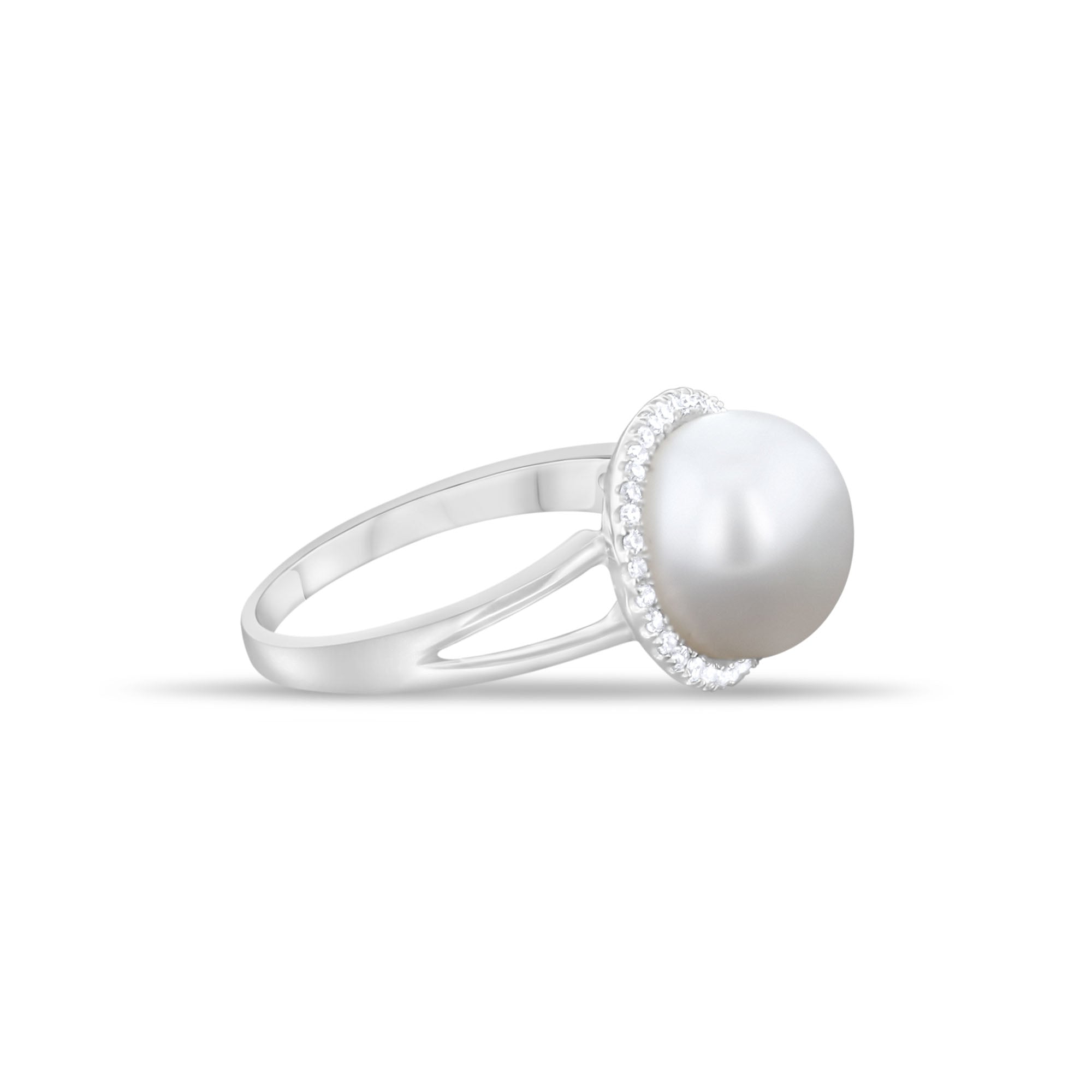 10MM Freshwater Pearl Diamond Halo Ring - Elegant Sterling Silver Jewelry for Women, Perfect for Weddings, Anniversaries & Special Occasions