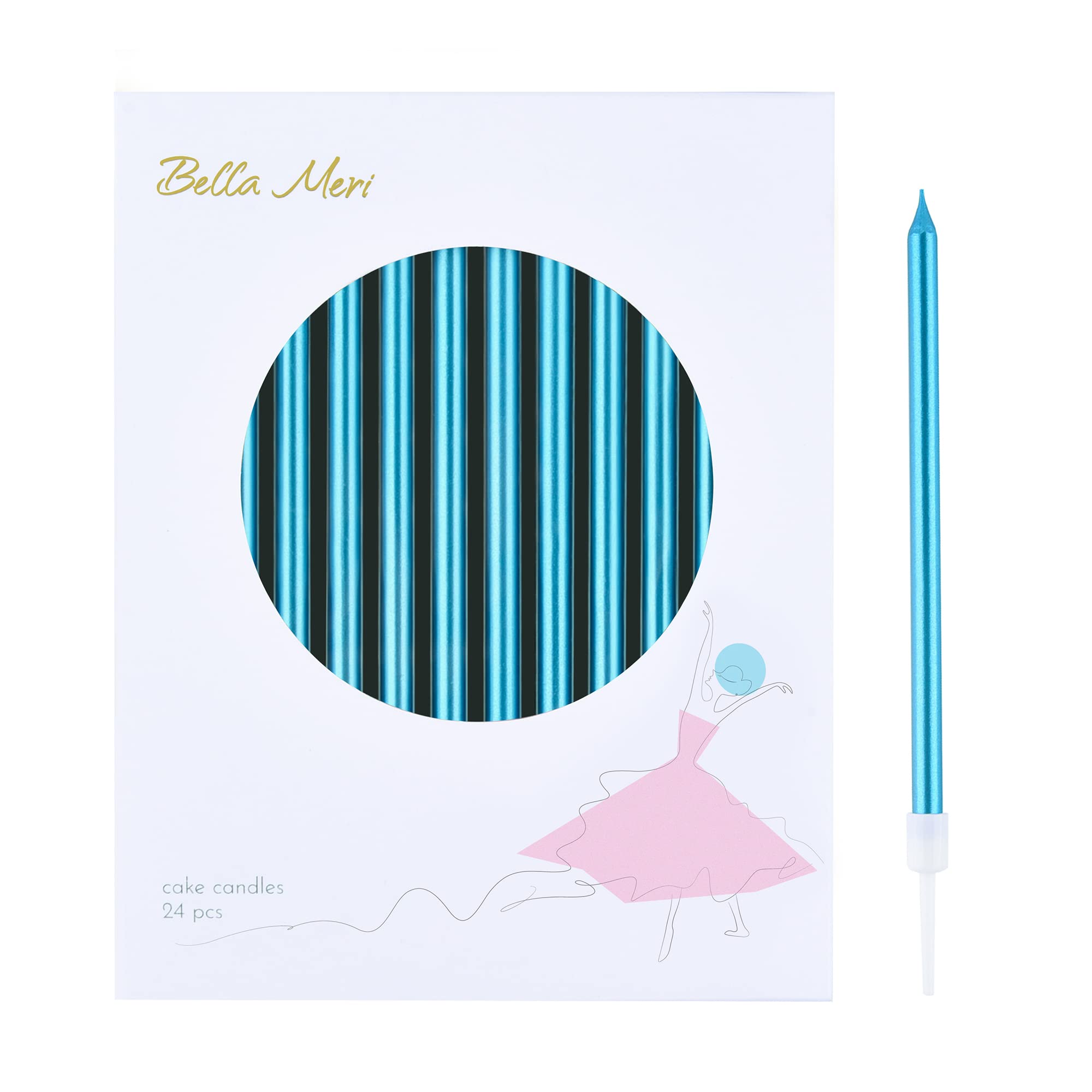 Bella Meri Blue Long Thin Metallic Birthday Candles - Elegant Cake Candles for Birthday Parties, Wedding Decorations & Special Events | Perfect for Cakes, Cupcakes & Dessert Displays