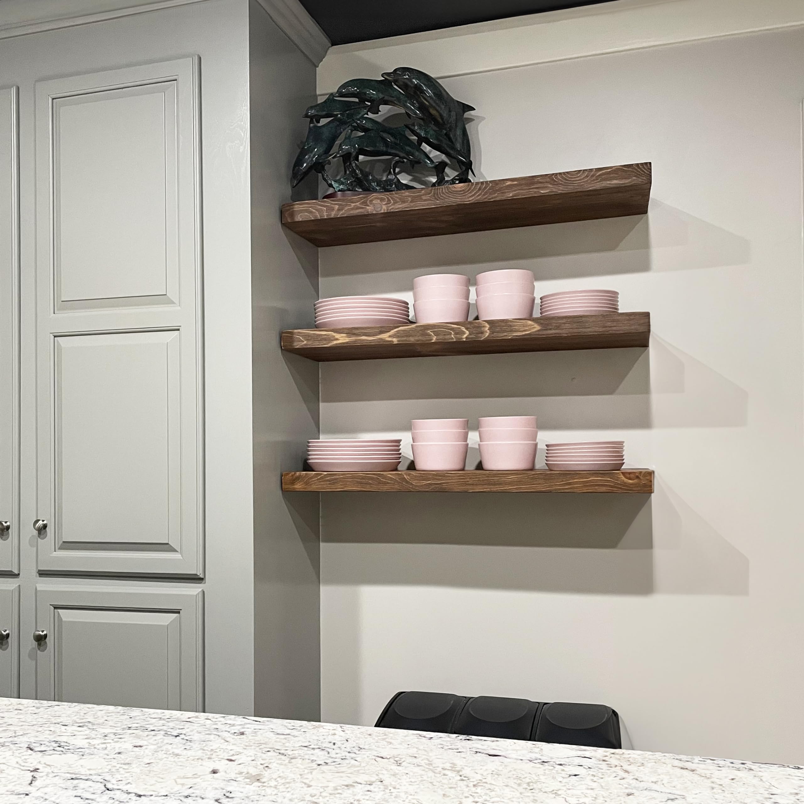 Joel's Antiques - 30 Inch Natural Wood Floating Wall Shelves - Heavy Duty Rustic Shelf for Bedroom, Living Room & Kitchen - Medium Brown 30x12x2 Inches - Perfect for Displaying Books, Plants and Home Decor
