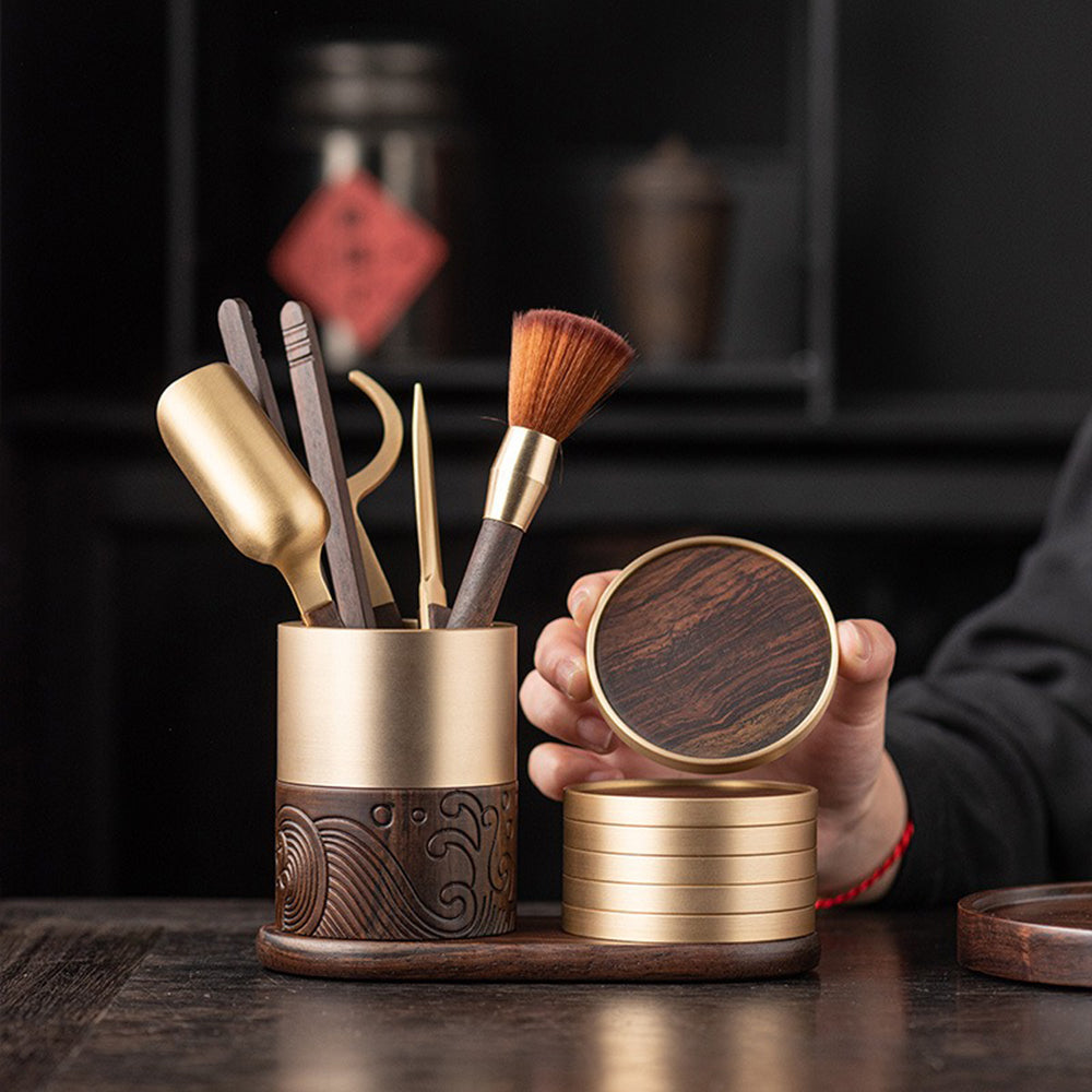 Premium Ebony & Copper Tea Set with Coaster - Handcrafted Tea Accessories for Matcha, Chai & Herbal Tea | Perfect for Tea Ceremonies, Gifts & Home Decor
