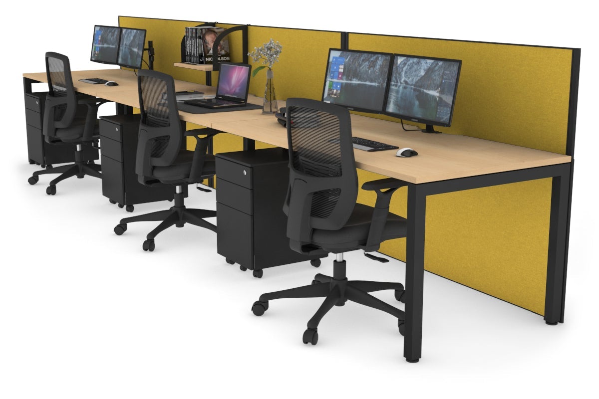 Horizon Quadro 3-Person Office Workstation with Square Legs - 1400L x 800W Dimensions, Cable Management Scallop - Perfect for Collaborative Workspaces & Modern Offices