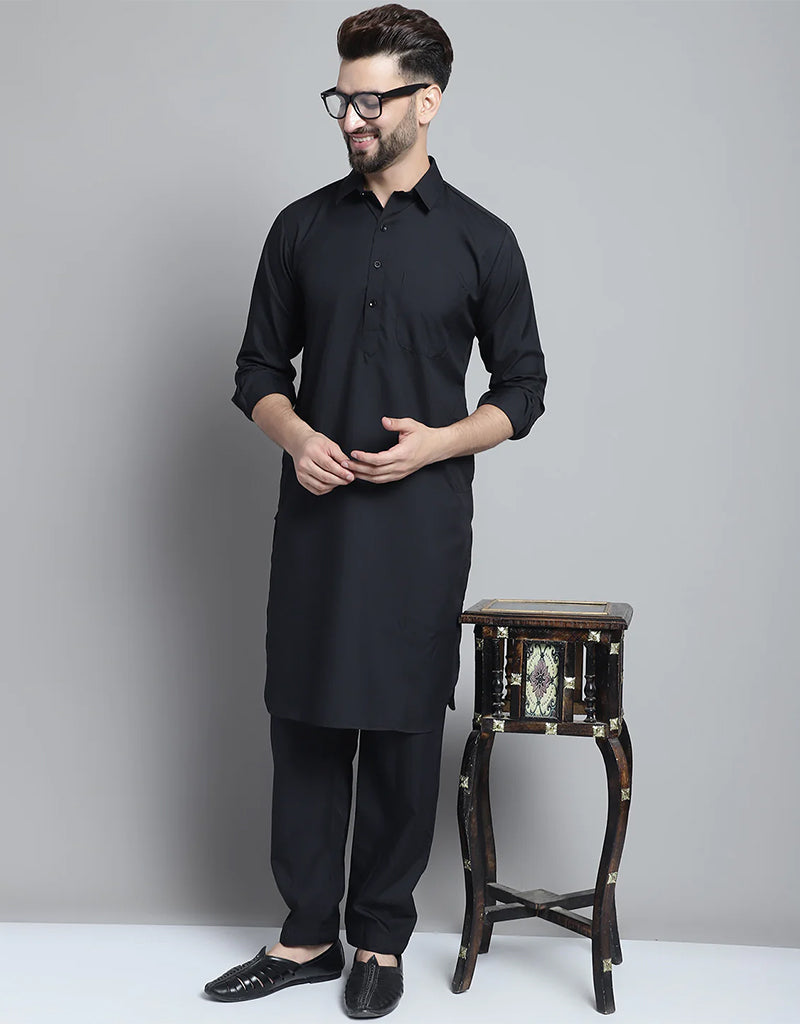 Black Cotton Kurta Pajama Set for Men - Comfortable Traditional Indian Outfit for Festivals, Weddings & Casual Wear
