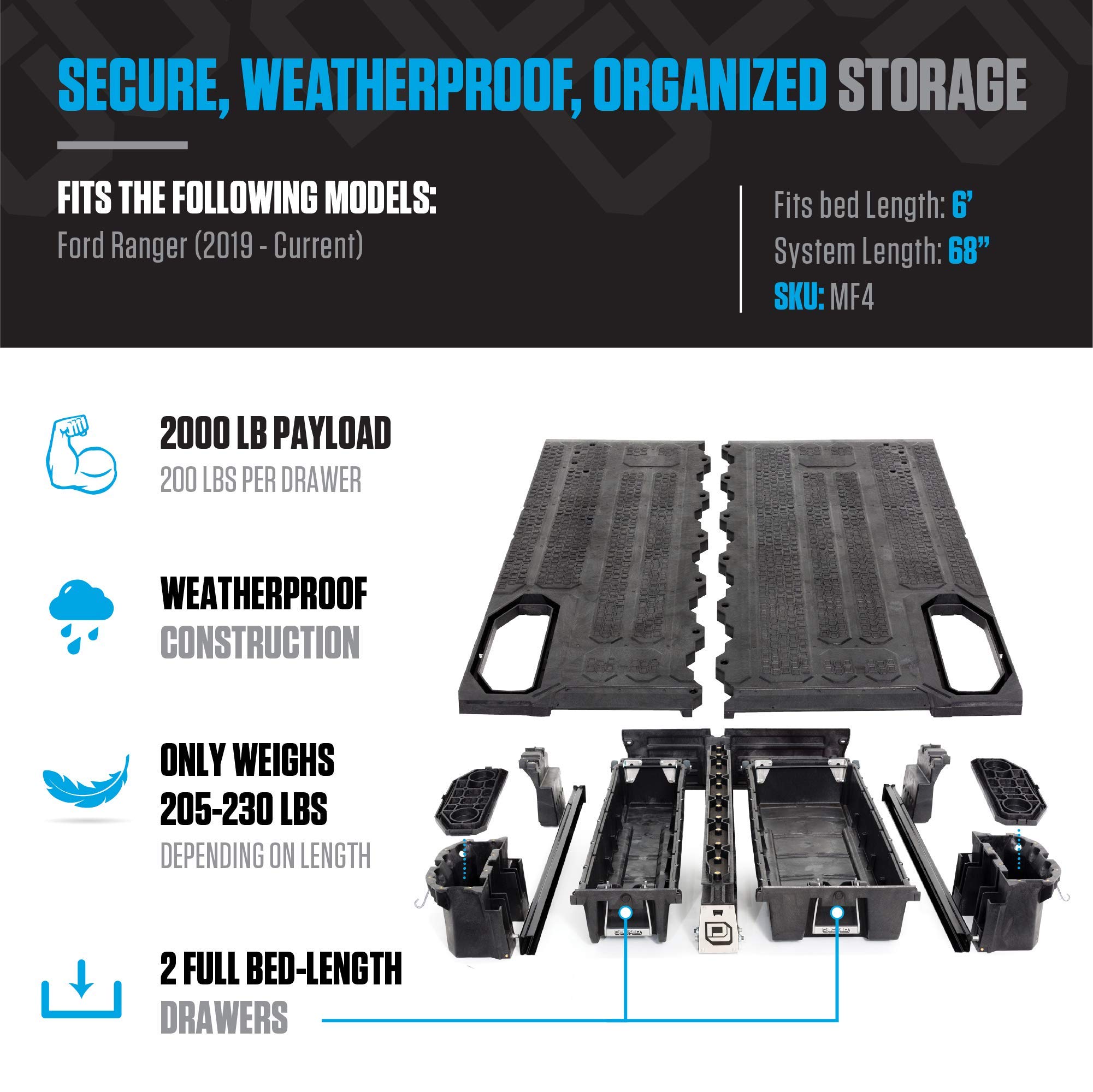 DECKED Ford Truck Bed Storage System with Accessories | Durable & Secure Cargo Organizer for Pickup Trucks | Perfect for Camping, Work & Outdoor Adventures