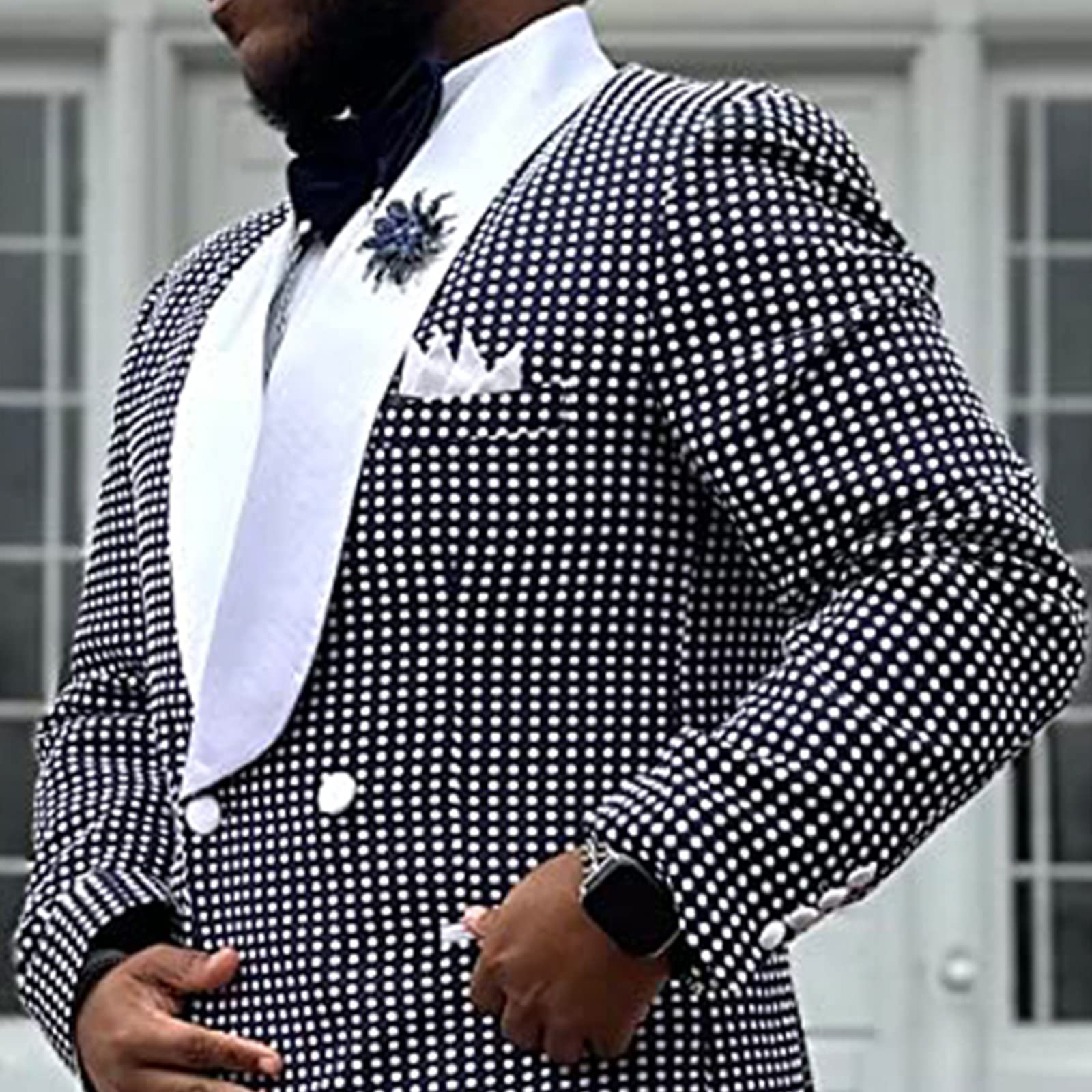 Men's Polka Dot Suits - 2 Piece Wedding Dress Jacket & Pant Set, Regular Fit | Formal Attire for Weddings, Parties & Special Occasions