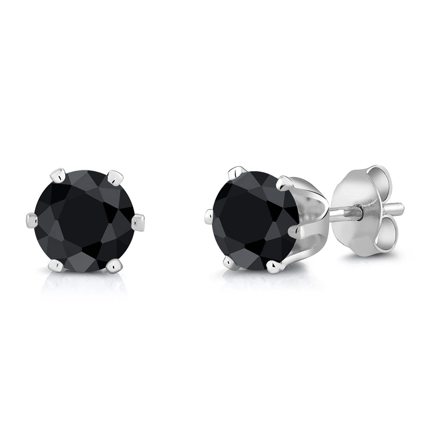 2.30 Ct Round 6mm Black Sapphire Brass Silver Plated Stud Earrings for Women & Men - Gem Stone King | Elegant Everyday Wear & Gift for Special Occasions