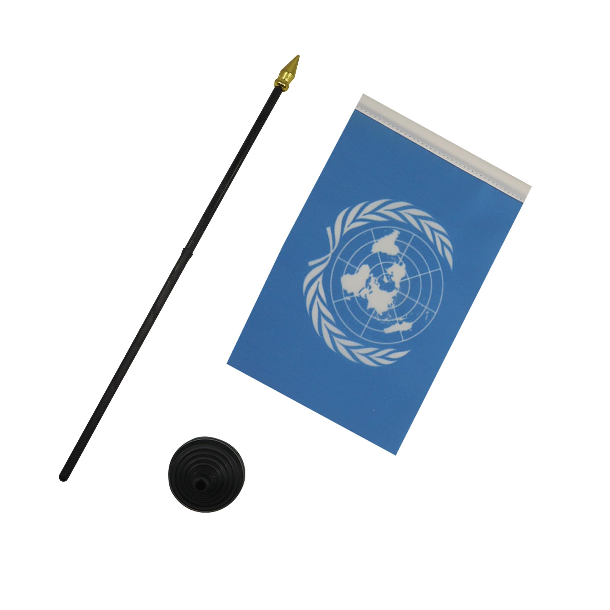 AZ FLAG United Nations Mini Desk Flag 4'' x 6'' (15 x 10 cm) - UNO Office Banner with 10'' Golden Spear Pole - 100% Polyester - Perfect for Diplomatic Events, Office Decor & Gift Giving