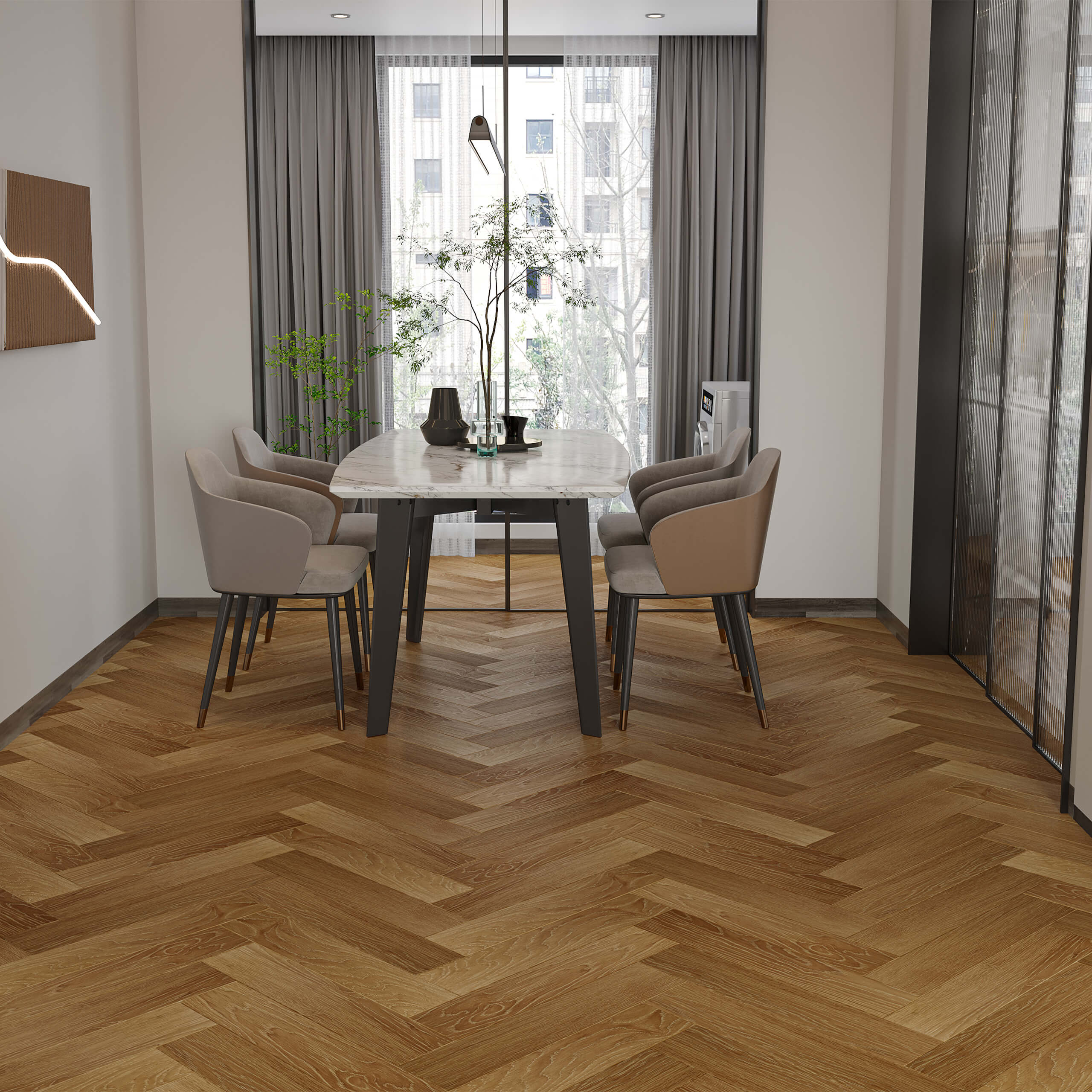 Aqua Wood Plus Herringbone 600x127mm Big Ben - Waterproof Luxury Vinyl Flooring for Living Room, Kitchen & Bathroom