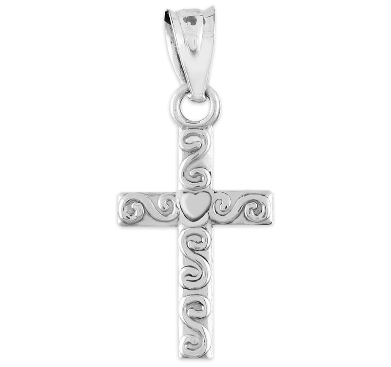 14K White Gold Twirl Cross Charm Pendant Necklace with 16