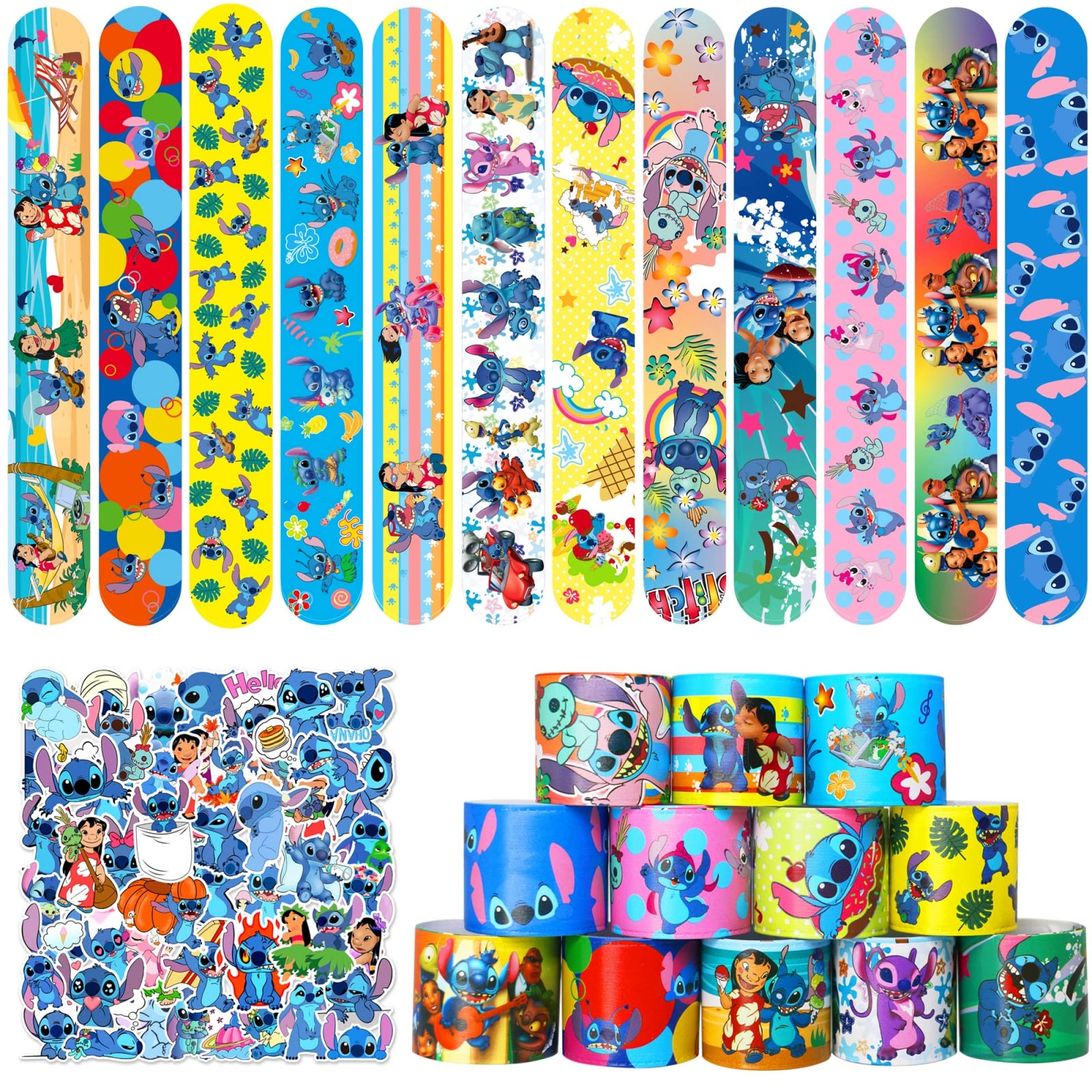 JUUFLA 86-Piece Stitch Party Favors Gift Set - 36 Slap Bracelets & 50 Stickers - Disney Stitch Themed Birthday Party Decorations & Supplies for Kids - Goodie Bag Fillers, School Rewards & Classroom Prizes (Perfect for Birthday Parties, School Events & Disney Themed Celebrations)