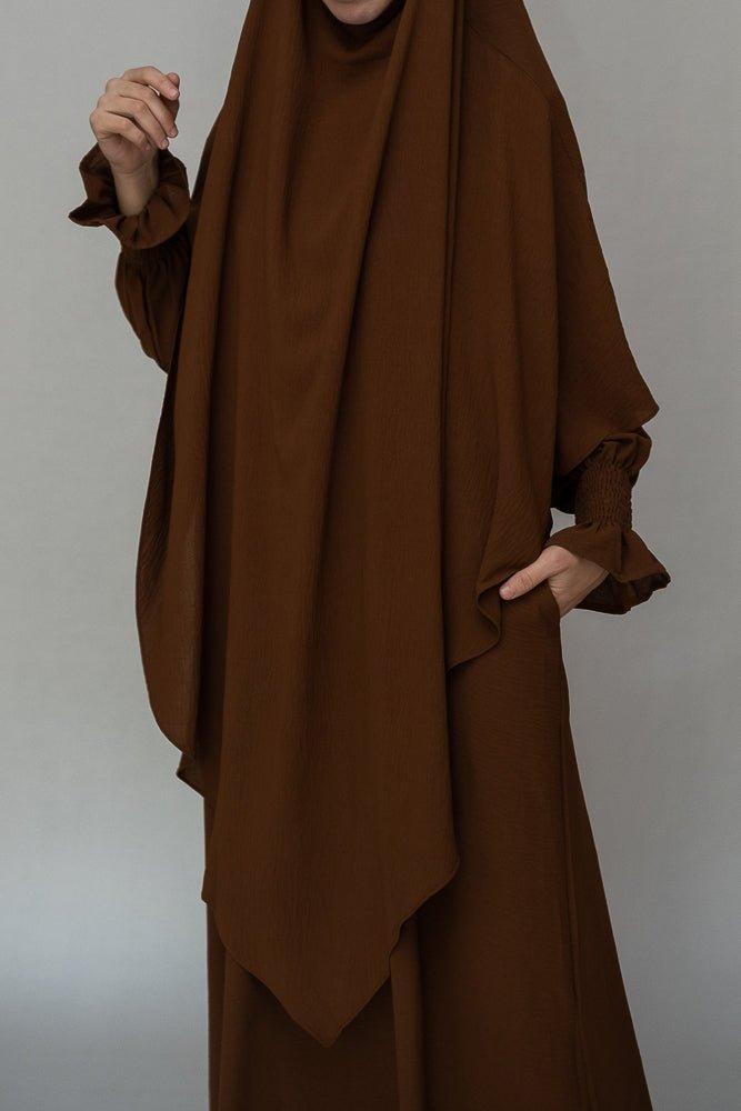Kalean Travel Abaya Dress - Wrinkle-Free Coffee Color Modest Muslim Dress for Women | Perfect for Airplane, Vacation & Everyday Wear