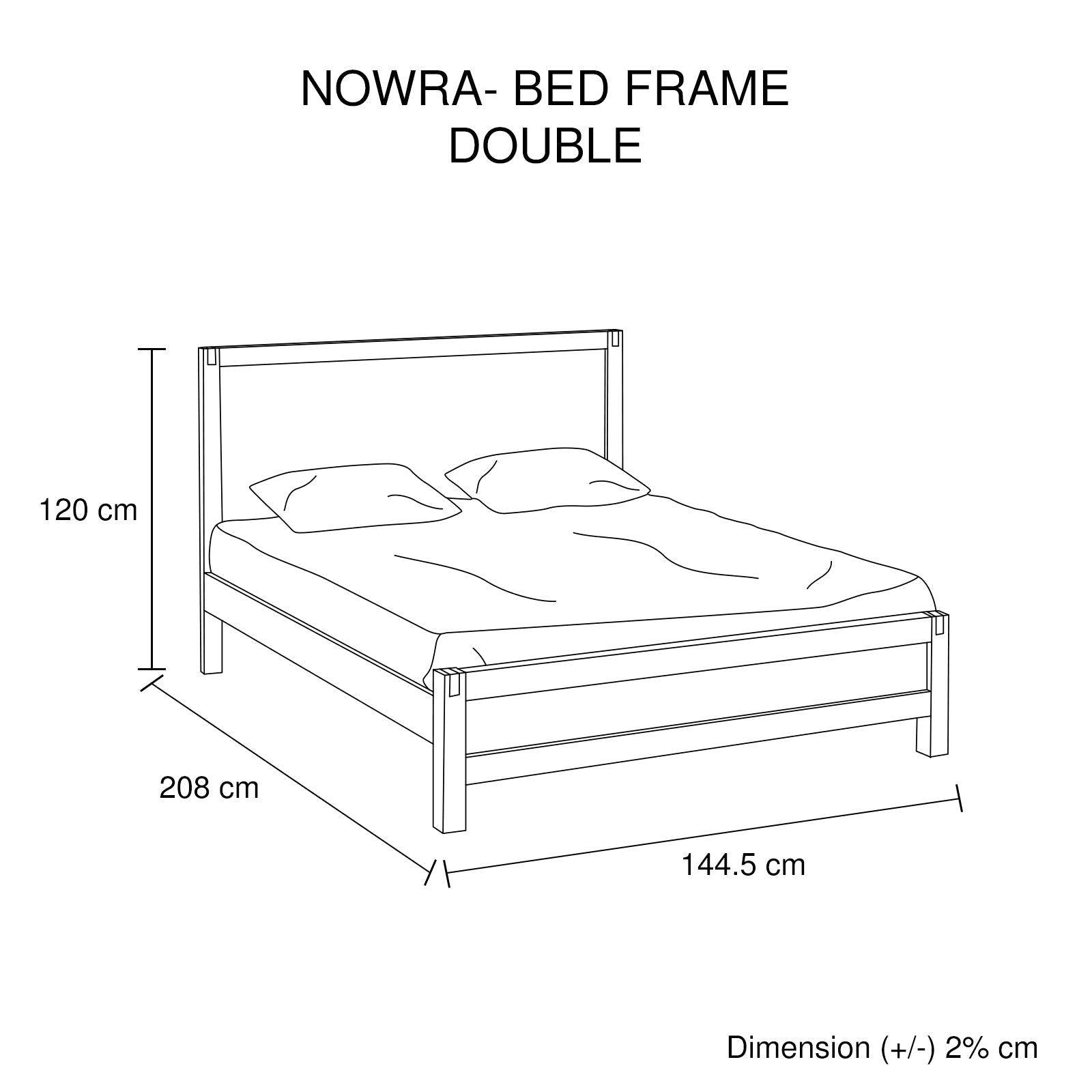 Bedzy Luxe Nowra Double Size Solid Wood Veneered Acacia Bed Frame in Chocolate - Premium Bedroom Furniture for Master & Guest Rooms