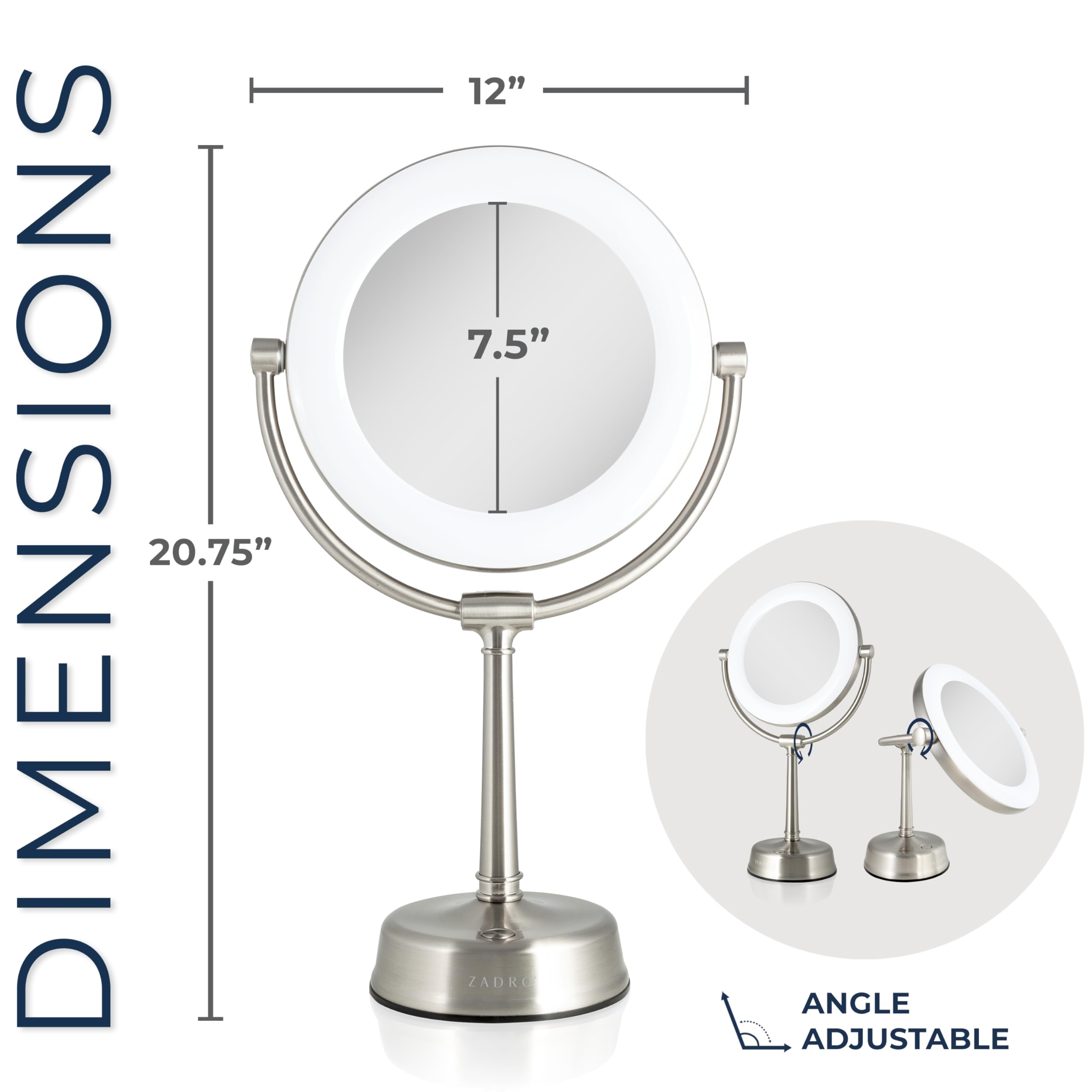 Zadro Lexington 10X/1X Magnification LED Lighted Makeup Mirror - 12