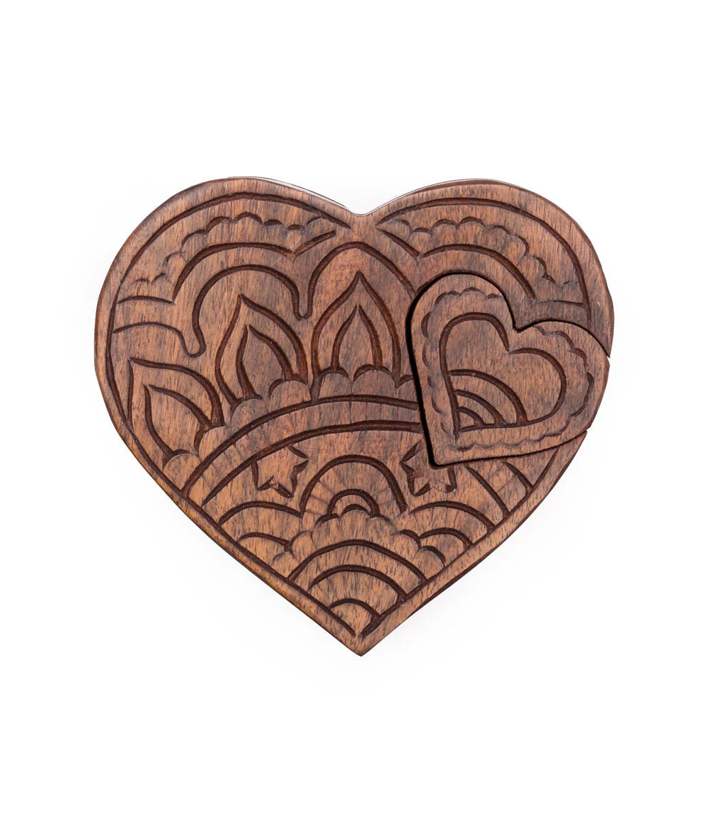 Hearts Are One Rosewood Puzzle Box - Handcrafted Wooden Brain Teaser Gift for Adults & Teens - Perfect for Valentine's Day, Anniversaries & Romantic Surprises