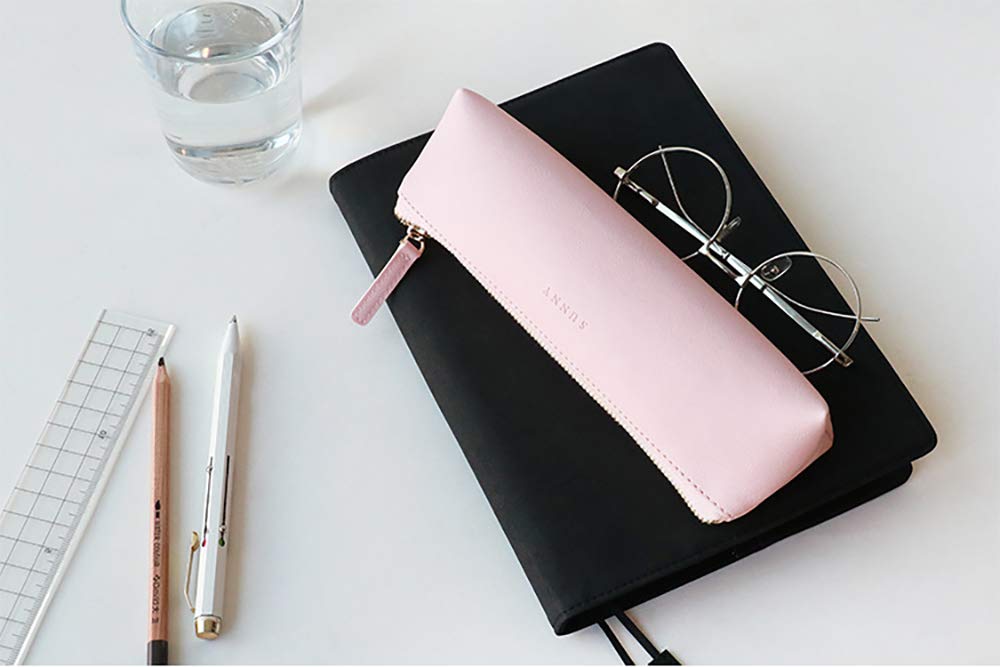 Premium PU Leather Pencil Case for Students - Zippered Stationery Pouch Organizer for Pens, Pencils & Markers - School Supplies, Office & Travel Essentials (Pink)