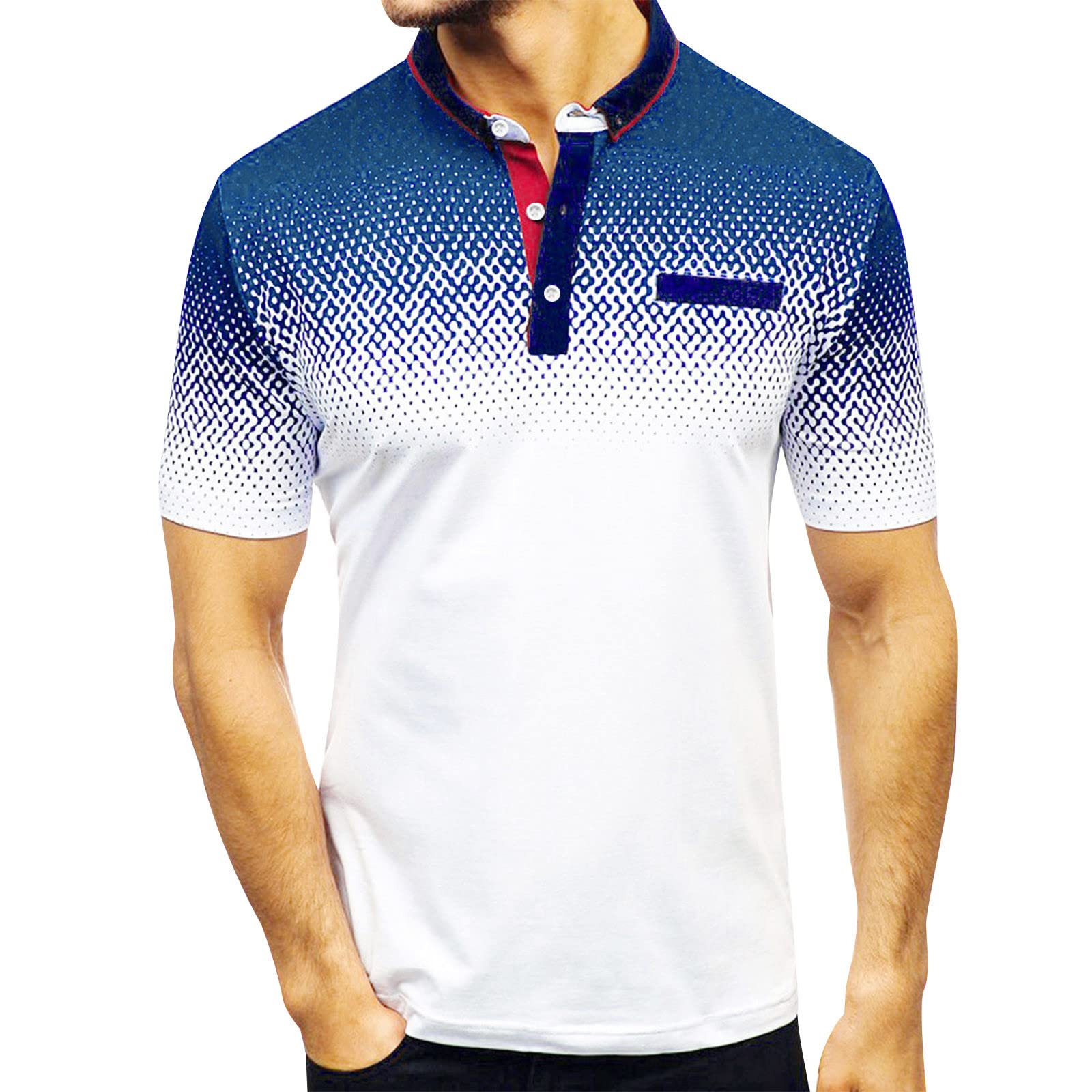 **Men's Oversized Casual T-Shirt - Short Sleeve Printed Polo Shirt with Turndown Collar - Trendy Loose Fit for Sports & Streetwear (Red)**    **Usage Scenarios:** Perfect for gym workouts, casual outings, street fashion, or everyday comfort.