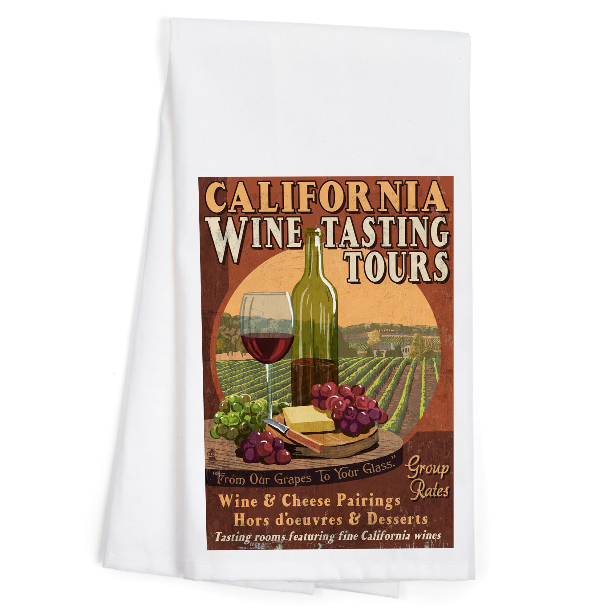 Lantern Press California Wine Vintage Sign - 100% Cotton Tea Towel & Decorative Hand Towel for Kitchen, Home Decor | Perfect for Wine Lovers, Housewarming Gifts & Farmhouse Style Kitchens