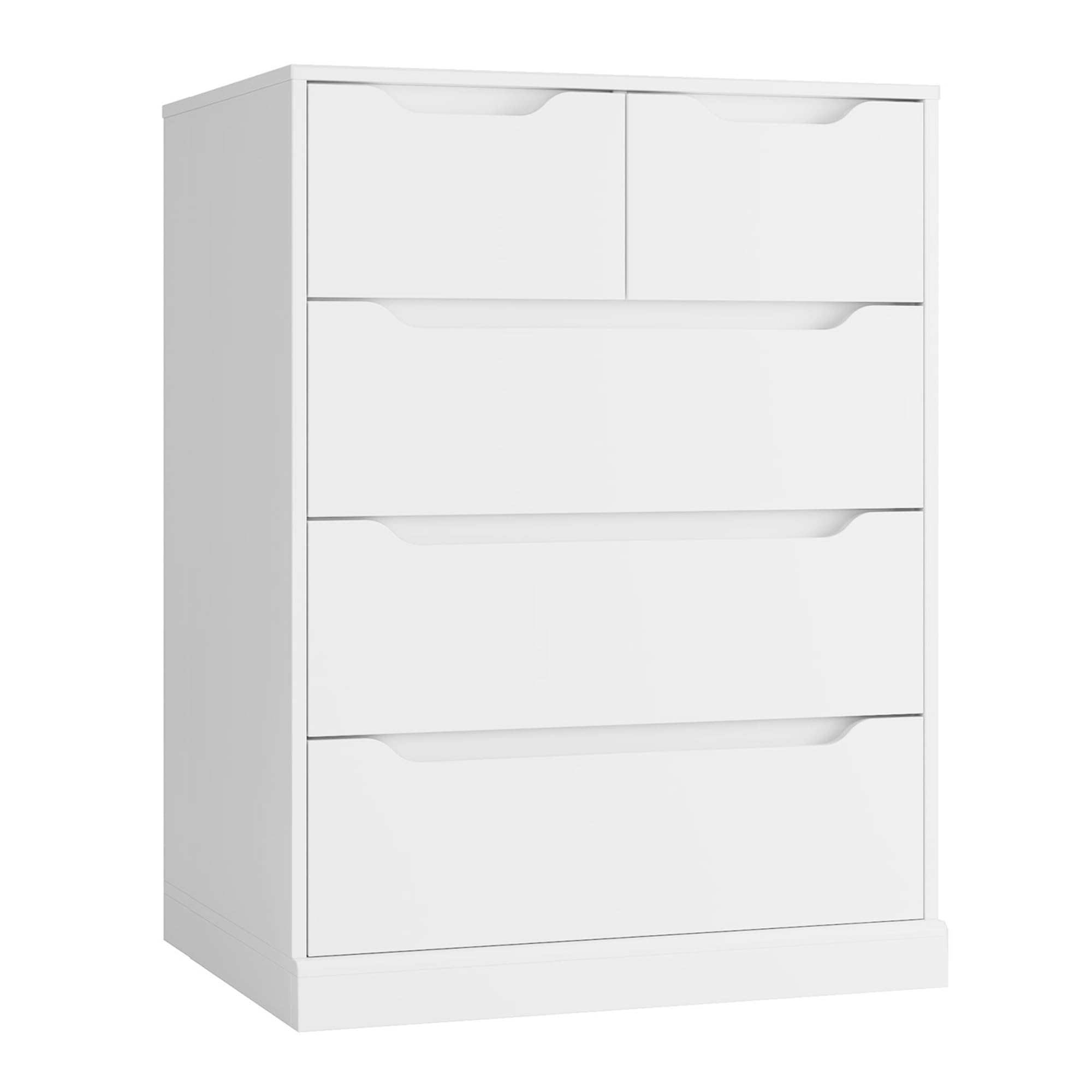 Modern 5-Drawer Dresser for Bedroom & Living Room - White Wood Storage Chest with Cut-Out Handles - Space-Saving Organizer for Clothes, Toys & Home Essentials - Perfect for Bedroom, Entryway, Hallway or Nursery Organization