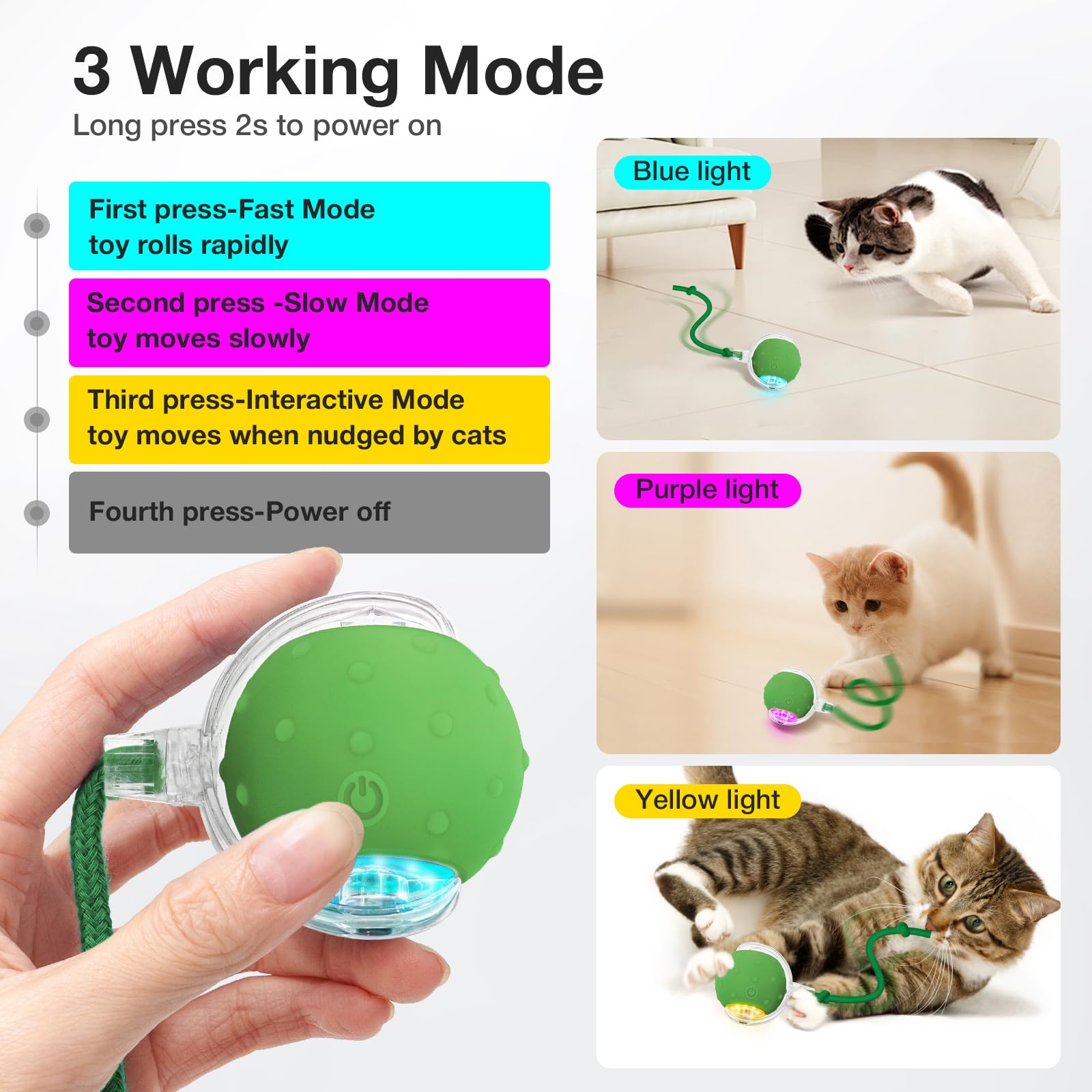 Interactive Electric Cat Toy Ball with Chirping Bird - Fast Rolling Motion Activated Kitten Toy for Indoor Cats - Fun Play on Carpet & Hard Floors (Green) - Perfect for Exercise, Boredom Relief & Bonding with Your Feline Friend