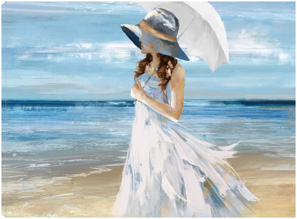 Heather Hayes Fine Art Canvas - 'Beach Stroll' Wall Decor Painting for Home & Office (32x24 Inches) | Ready to Hang | Perfect for Living Room, Bedroom, Bathroom, Kitchen, Dining Area & Guest Room | Coastal Theme Interior Design