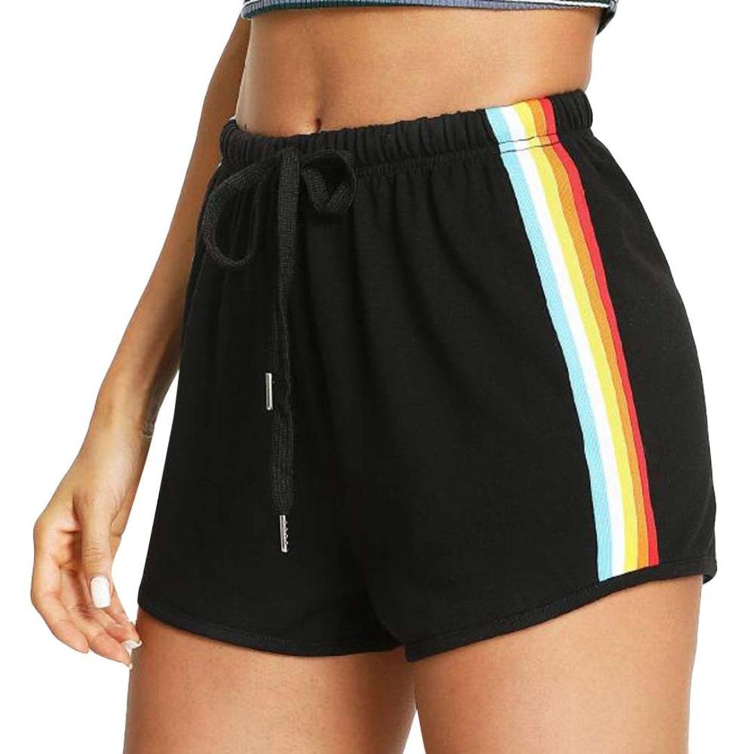 Pervobs Women's High Waist Rainbow Shorts - Sport & Beach Wear