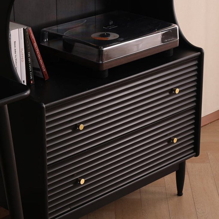 ISABEL TOKYO Japanese Scandinavian Buffet Glass Display Sideboard - Nordic Style Cabinet in Walnut, Black, Grey & White - Perfect for Dining Room Storage & Living Room Decor