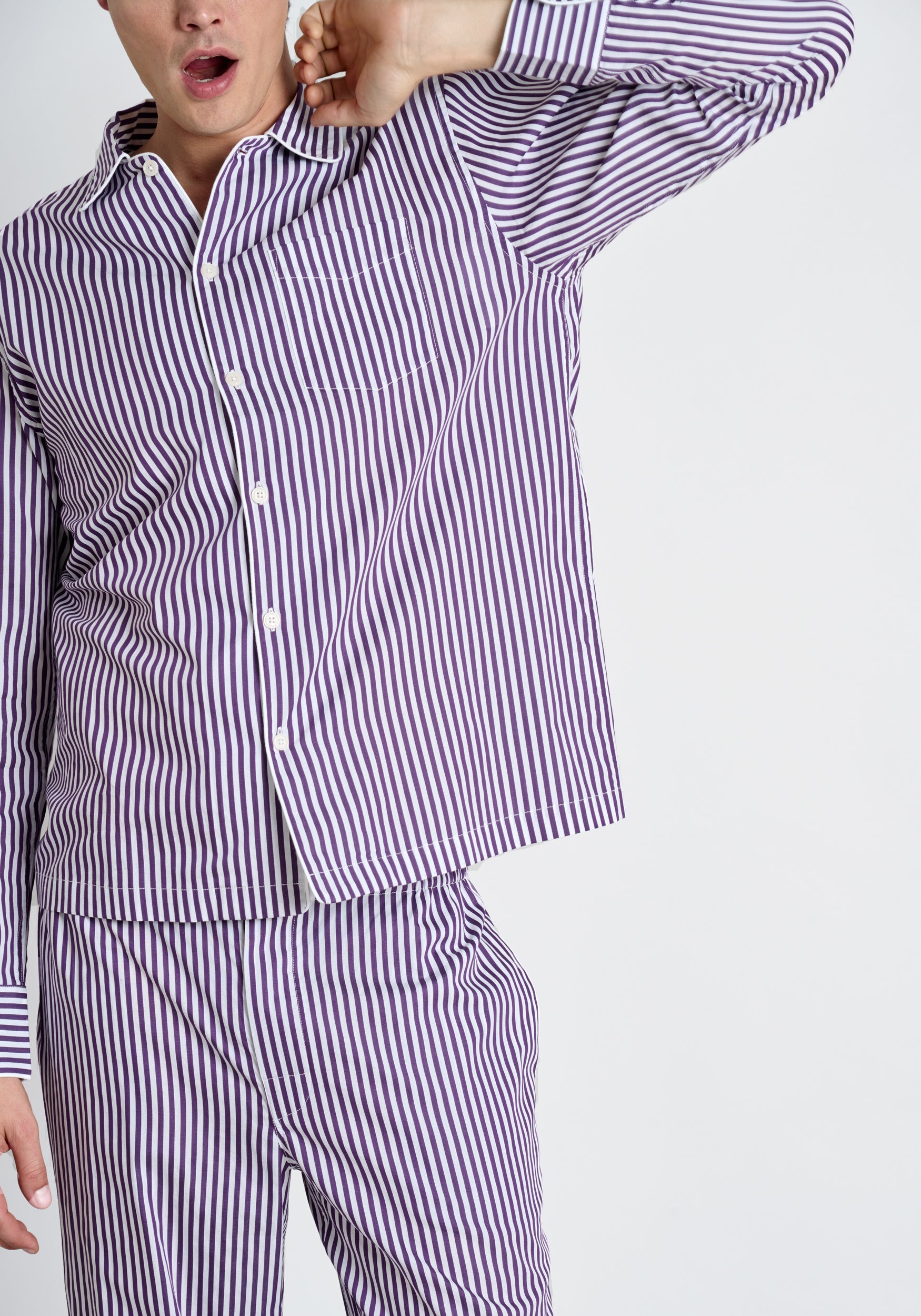 Henry Pajama Set - Soft Purple Sateen Striped Sleepwear for Men & Women | Cozy Lounge & Bedtime Comfort