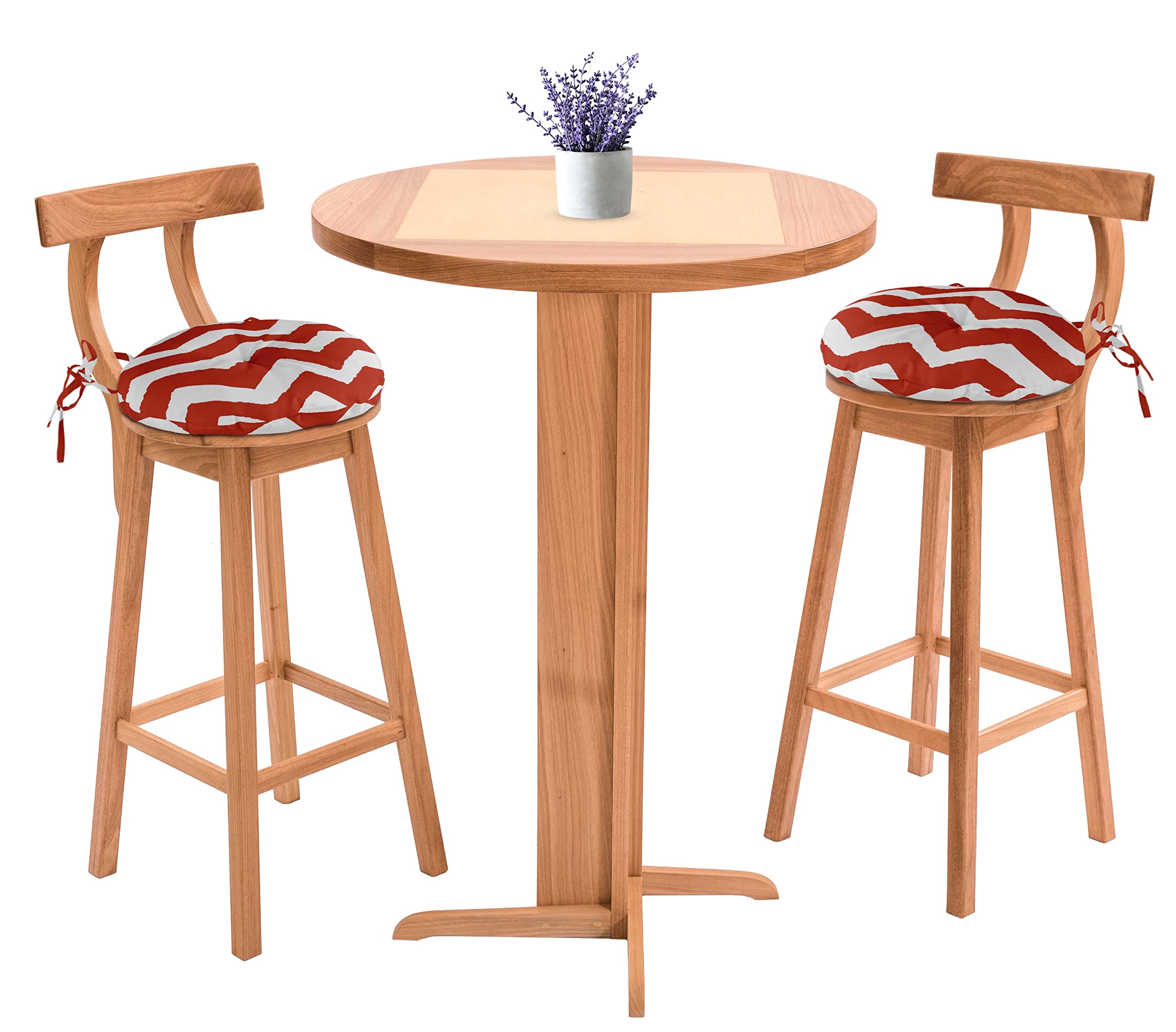 15-Inch Round Waterproof Bistro Chair Cushions Set of 2 - Indoor/Outdoor Block Print Seat Pads for Patio, Dining, Office & Home Decor (Red)