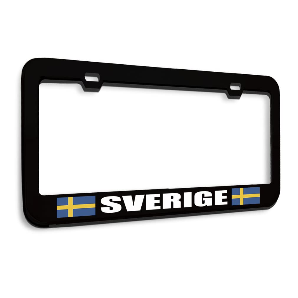 Sweden Sverige Metal License Plate Frame - Black Car Accessories with 2 Holes | Durable Auto Decoration for Cars, Trucks & SUVs