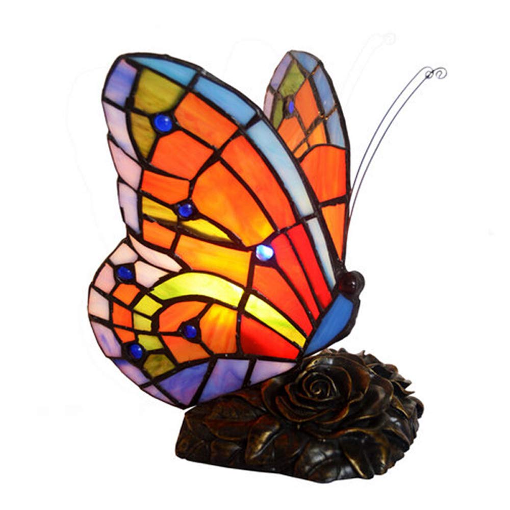 Tiffany Style Butterfly Stained Glass Table Lamp with E14 Bulb - Elegant Resin Base Night Light for Bedroom, Living Room & Study - Perfect for Reading, Decor & Ambient Lighting