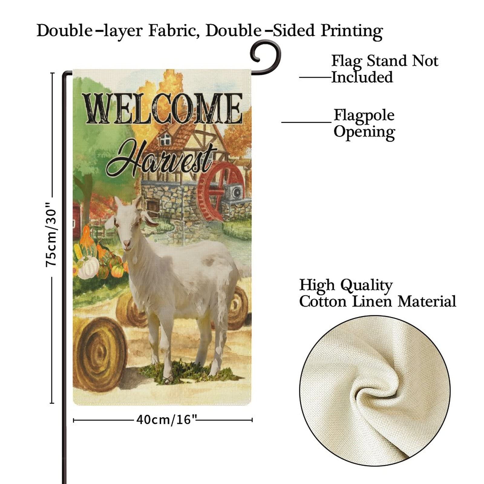Farmhouse Fall Gold Farm Sheep Welcome Outdoor Yard Flag - Happy Thanksgiving Garden Decorative Flag 16x30in, Double Sided Cotton Linen Lawn Flag - Perfect for Autumn Porch Decor, Fall Welcome Sign, Seasonal Home & Yard Decoration