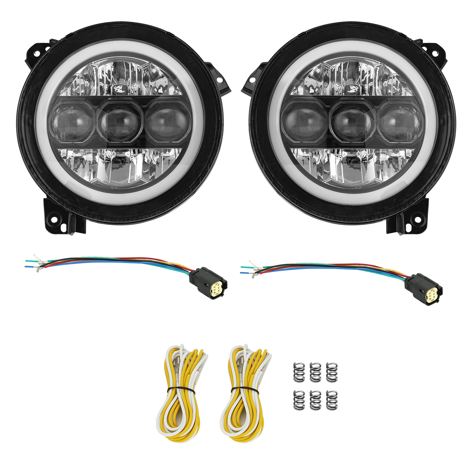 90W LED Headlight Kit with Triple Lens Design, HALO DRL & Turn Signal - Compatible with 2018-2025 Jeep Wrangler JL 4xe & Jeep Gladiator JT (2-Piece Set) - Upgrade for Off-Roading, Night Driving & Enhanced Visibility
