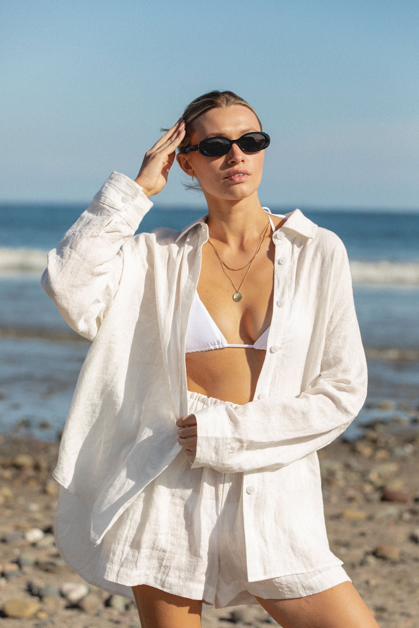 Stylish Capri Linen Oversized Button Down Shirt for Women - Perfect for Summer Beach Vacations, Casual Outings & Boho Chic Style