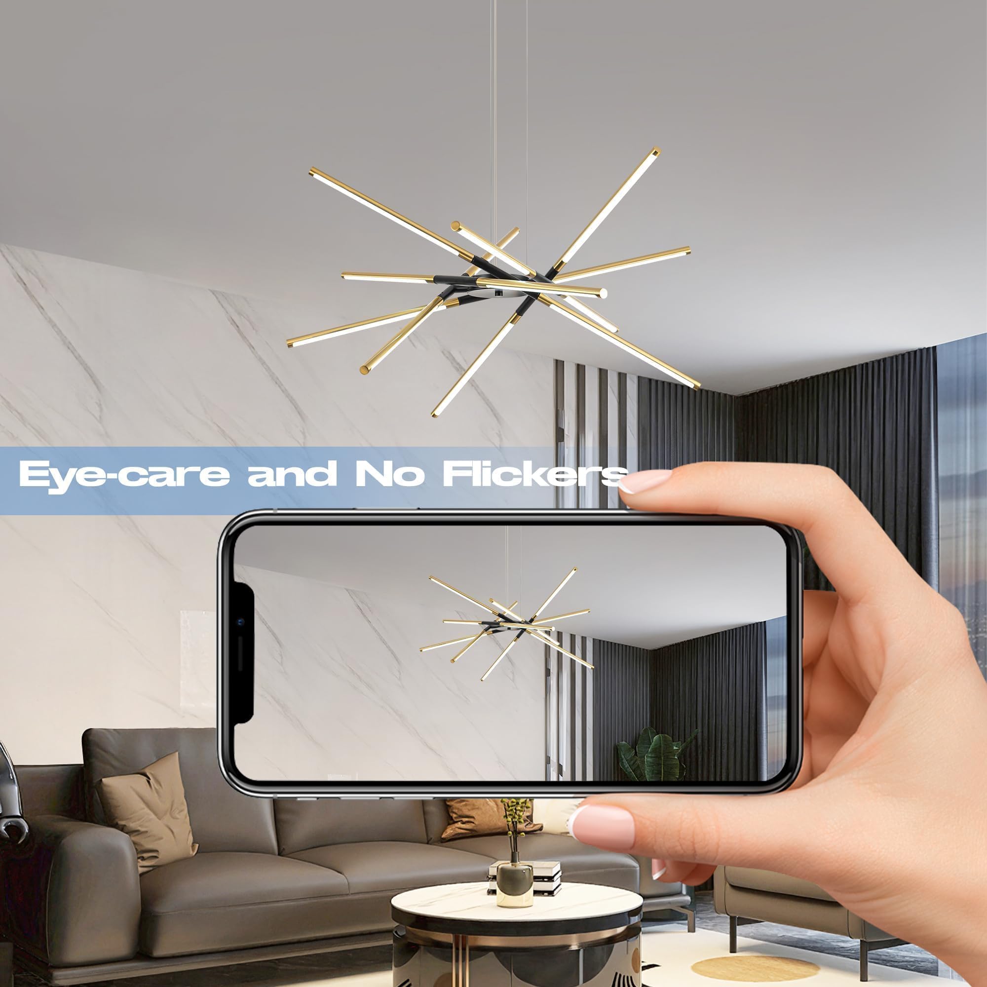 36in Modern LED Chandelier 12 Heads, 48W Dimmable Hanging Ceiling Light in Black and Gold - Adjustable Length for Kitchen Island, Dining Room, Bedroom, Living Room - Perfect for Modern Home Decor, Wedding Lighting, and Restaurant Ambiance