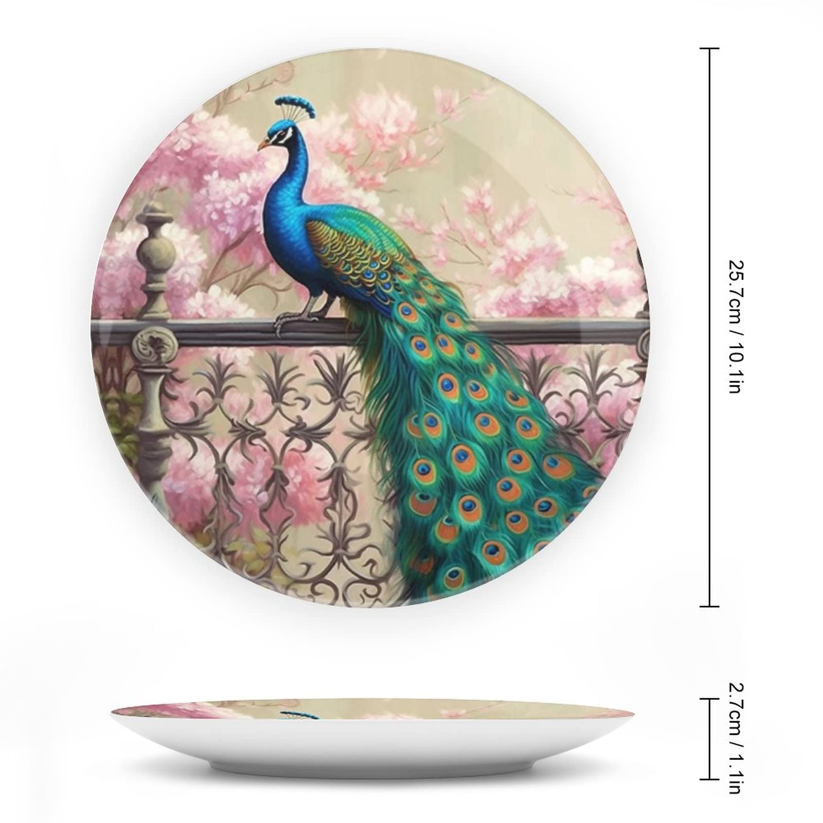 Elegant Peacock Bone China Decorative Plate with Stand - Handcrafted Ceramic Wall Art for Home, Office & Club Decor | Perfect for Dining Room Display, Wedding Gift & Luxury Interior Design