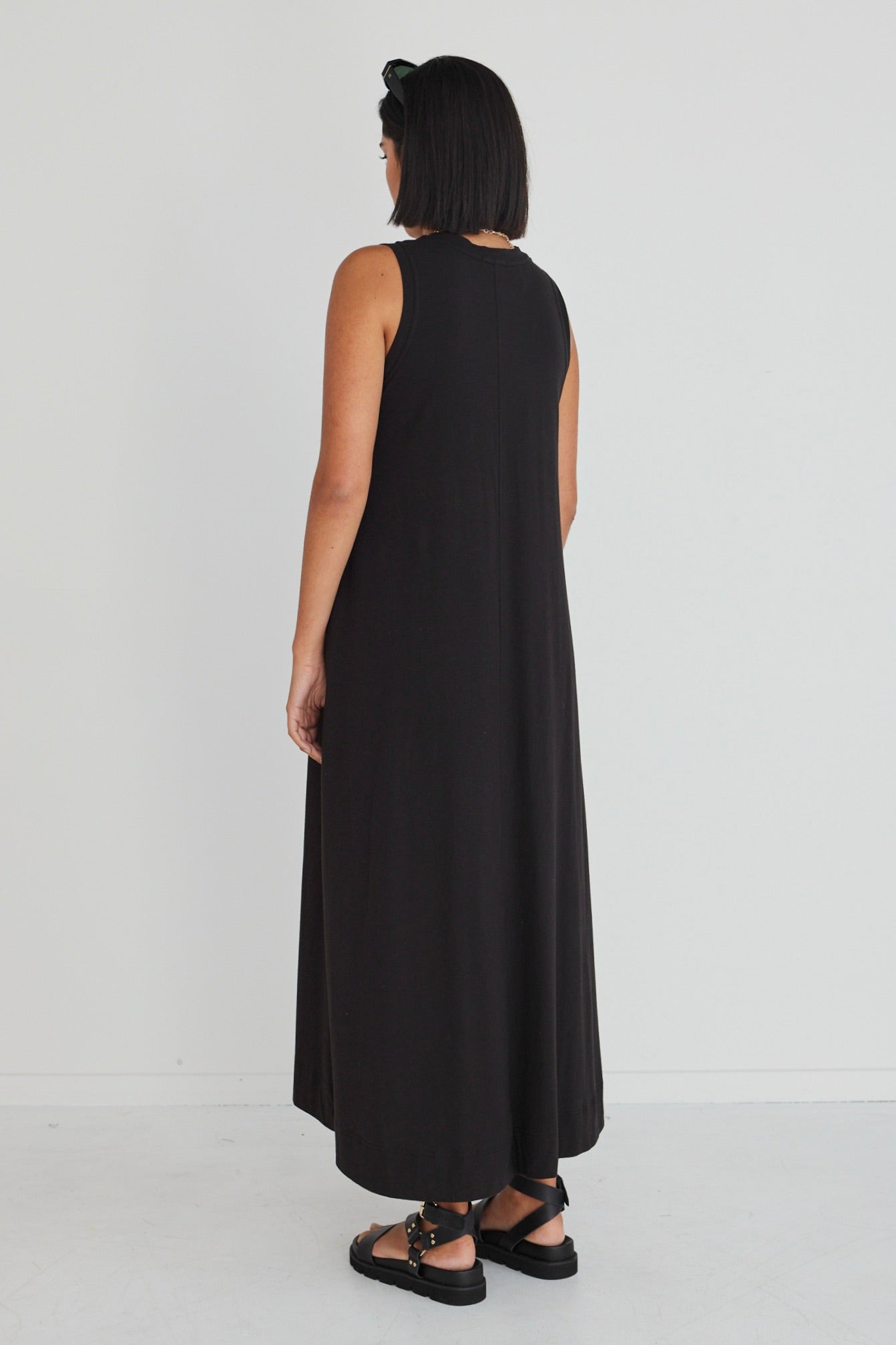 Base Black Knit Swing Dress - Women's Stretchy Comfortable Casual Dress for Everyday Wear, Date Night & Office Outfits